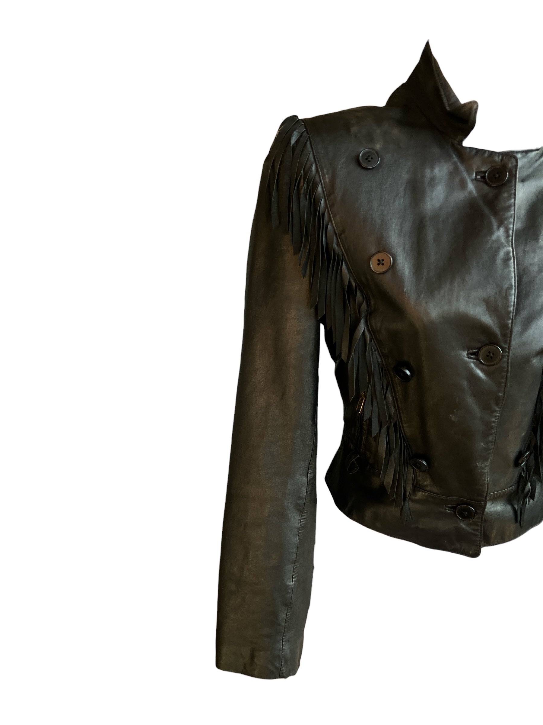 Vintage 1990s Donna Sacs Leather Cropped Jacket
