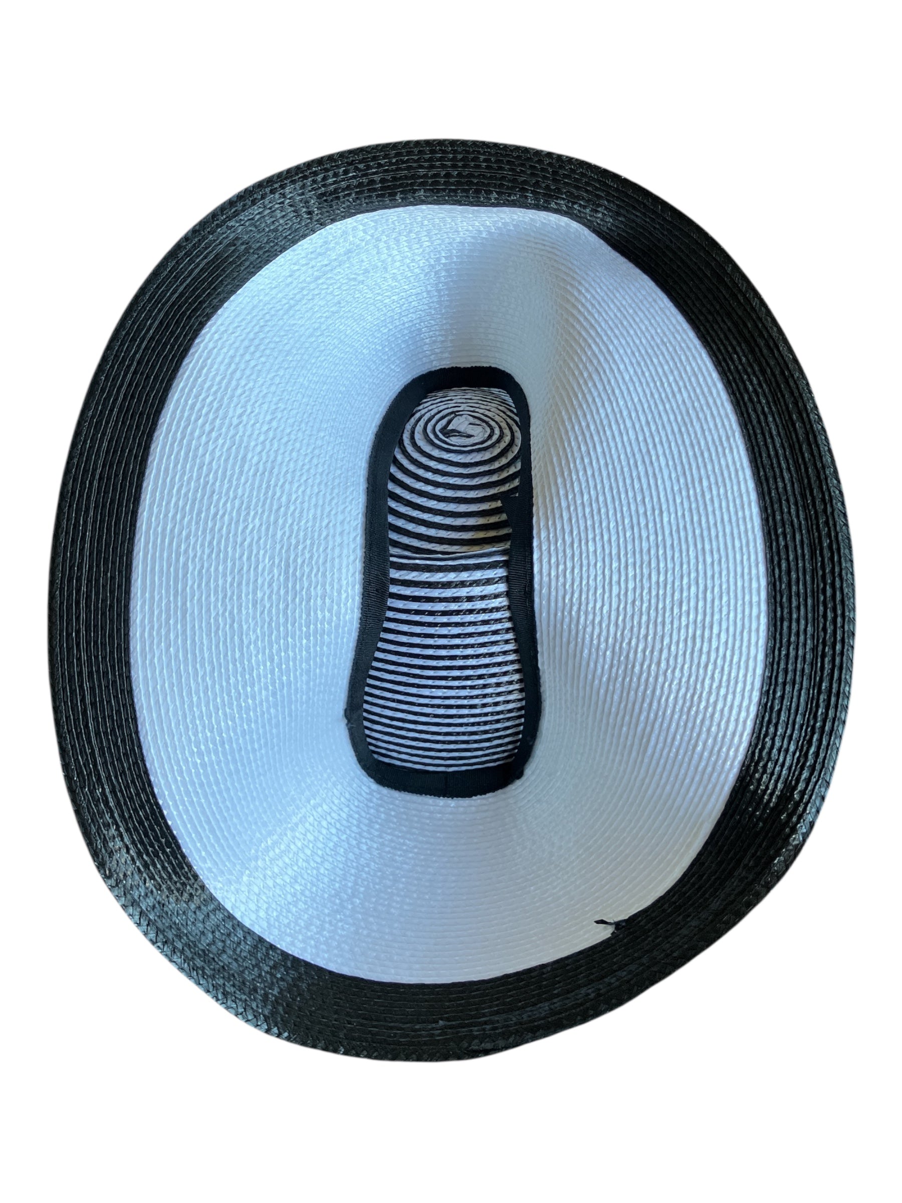 Vintage 1980s Black&White Straw Asymmetrical Brim Hat