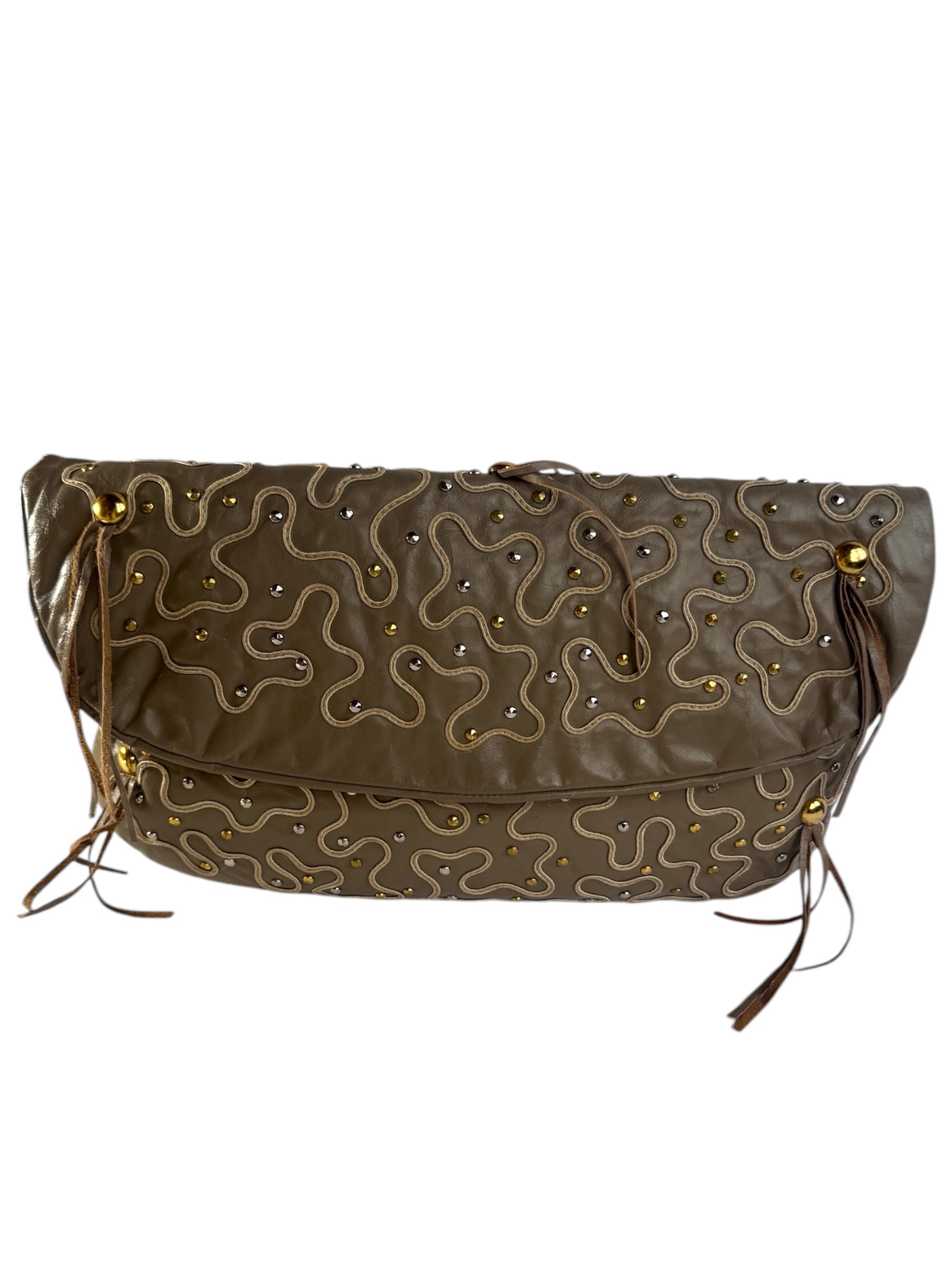 Vintage 1980s Tan Embroidered Clutch Purse