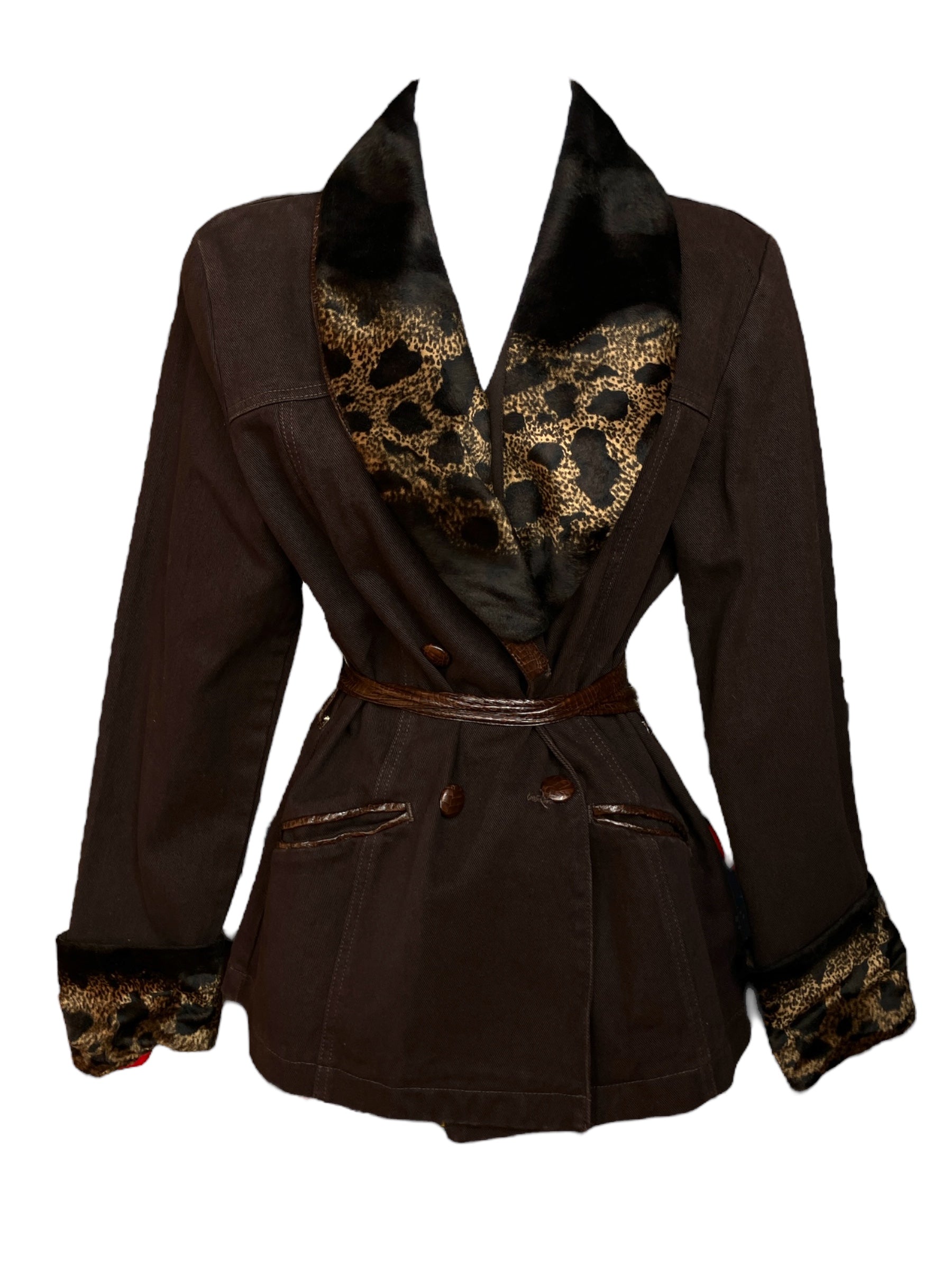 Vintage 90s Cotton/Leather Cheetah Jacket