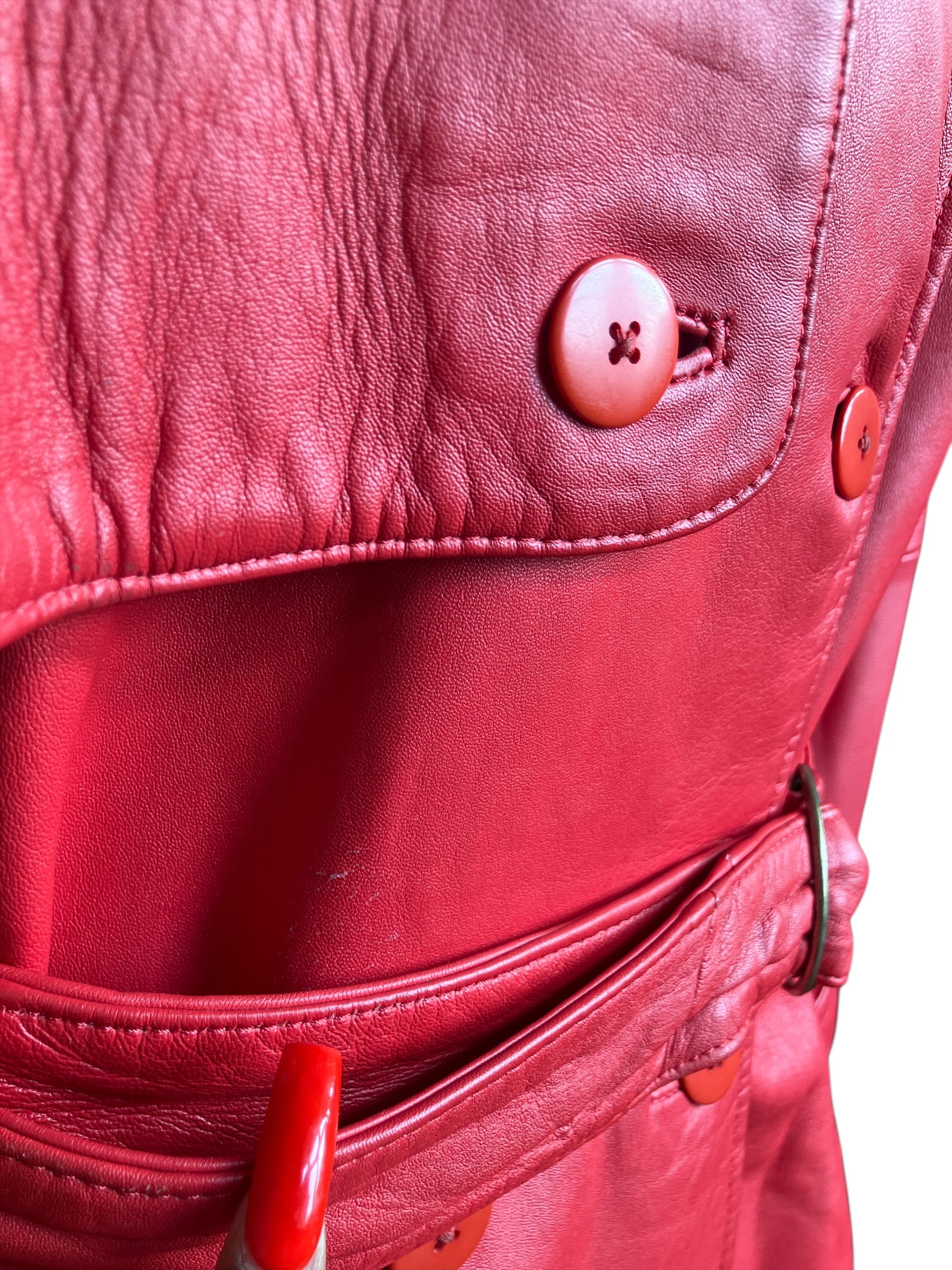 Vintage 1980s Cherry Red Double Breasted Trench Coat