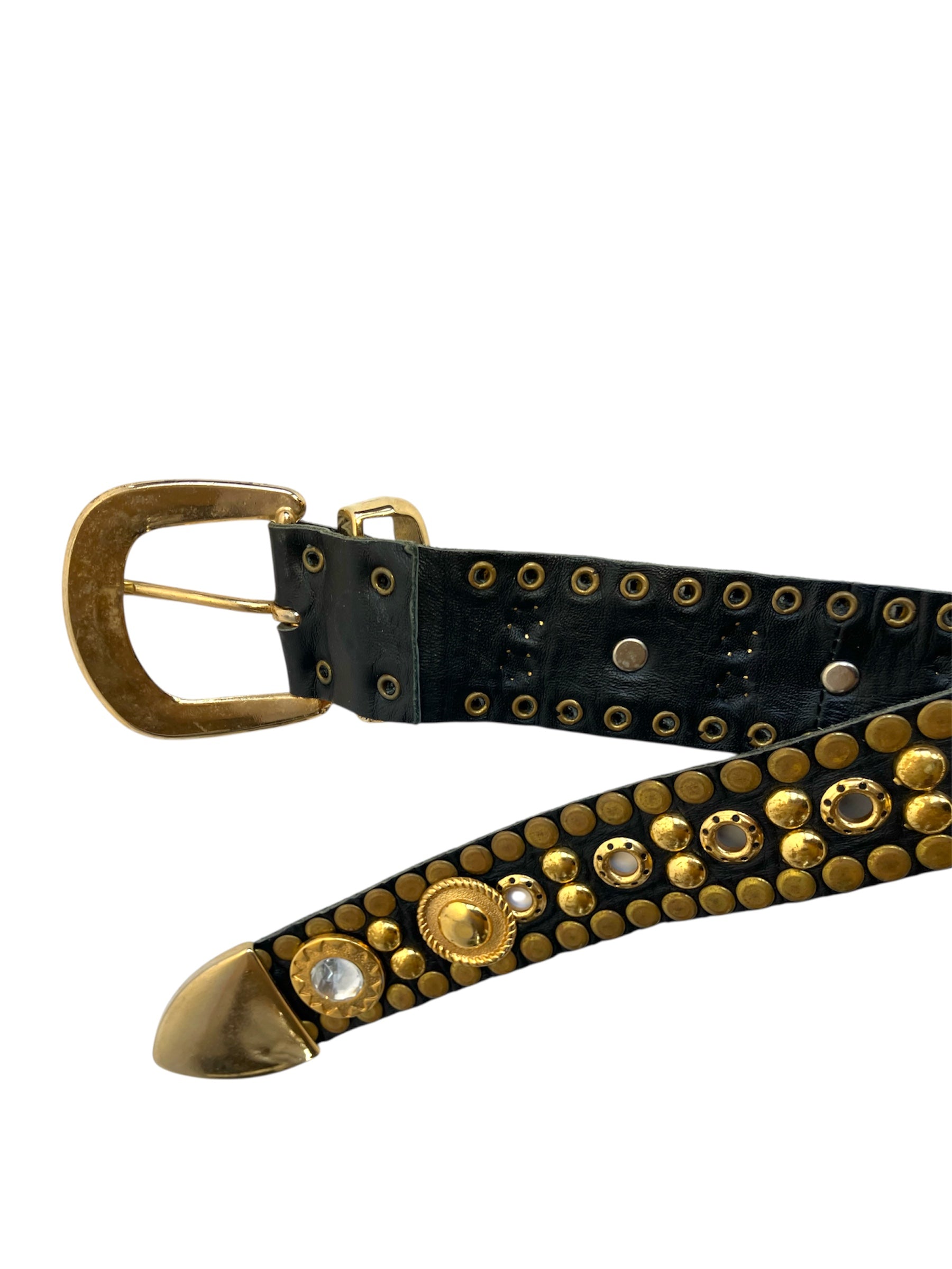 Vintage Gold Bejeweled Leather Belt