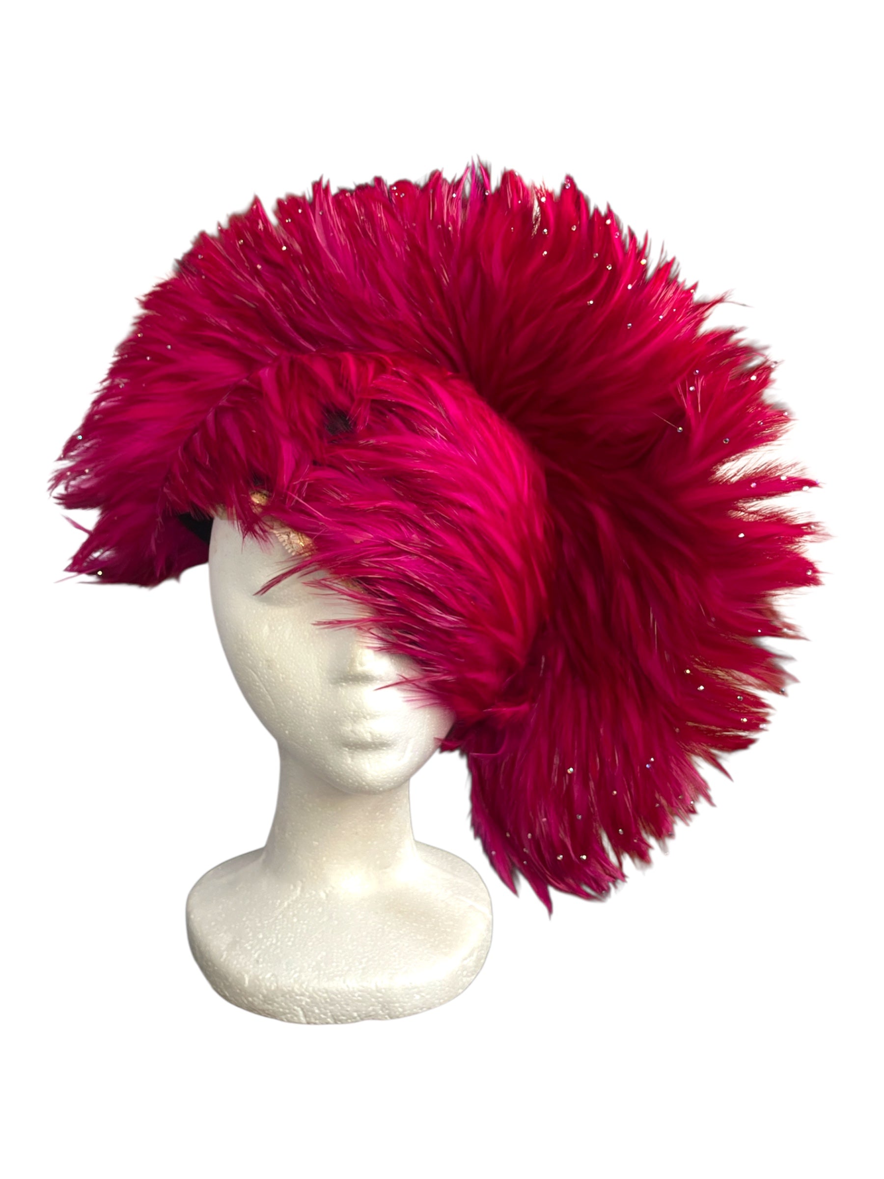 Vintage 1950s Jack McConnell Couture Rare Feather Rhinestone Halo Hat