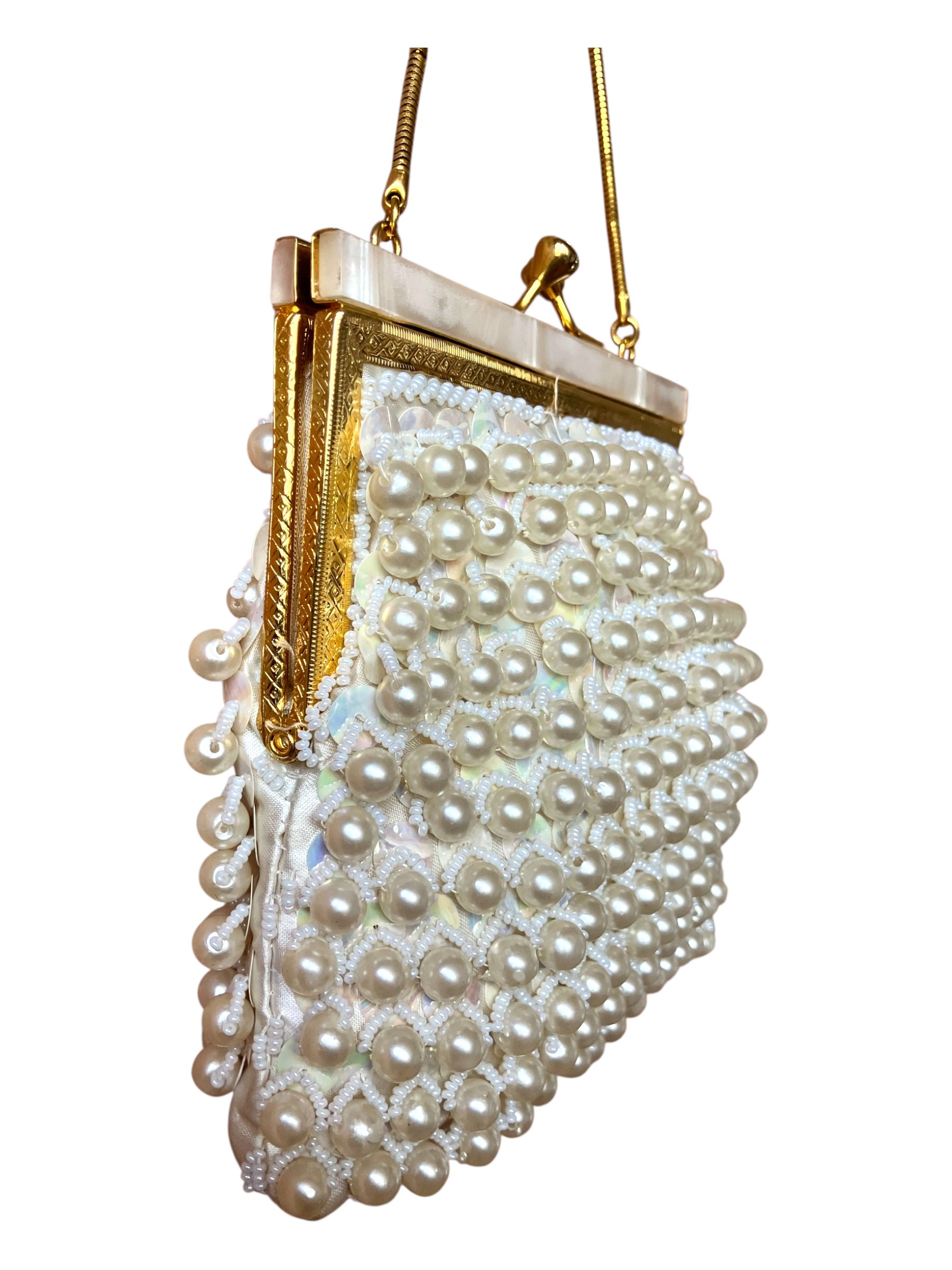 Vintage Mid-Century Gold Faux Pearl Purse