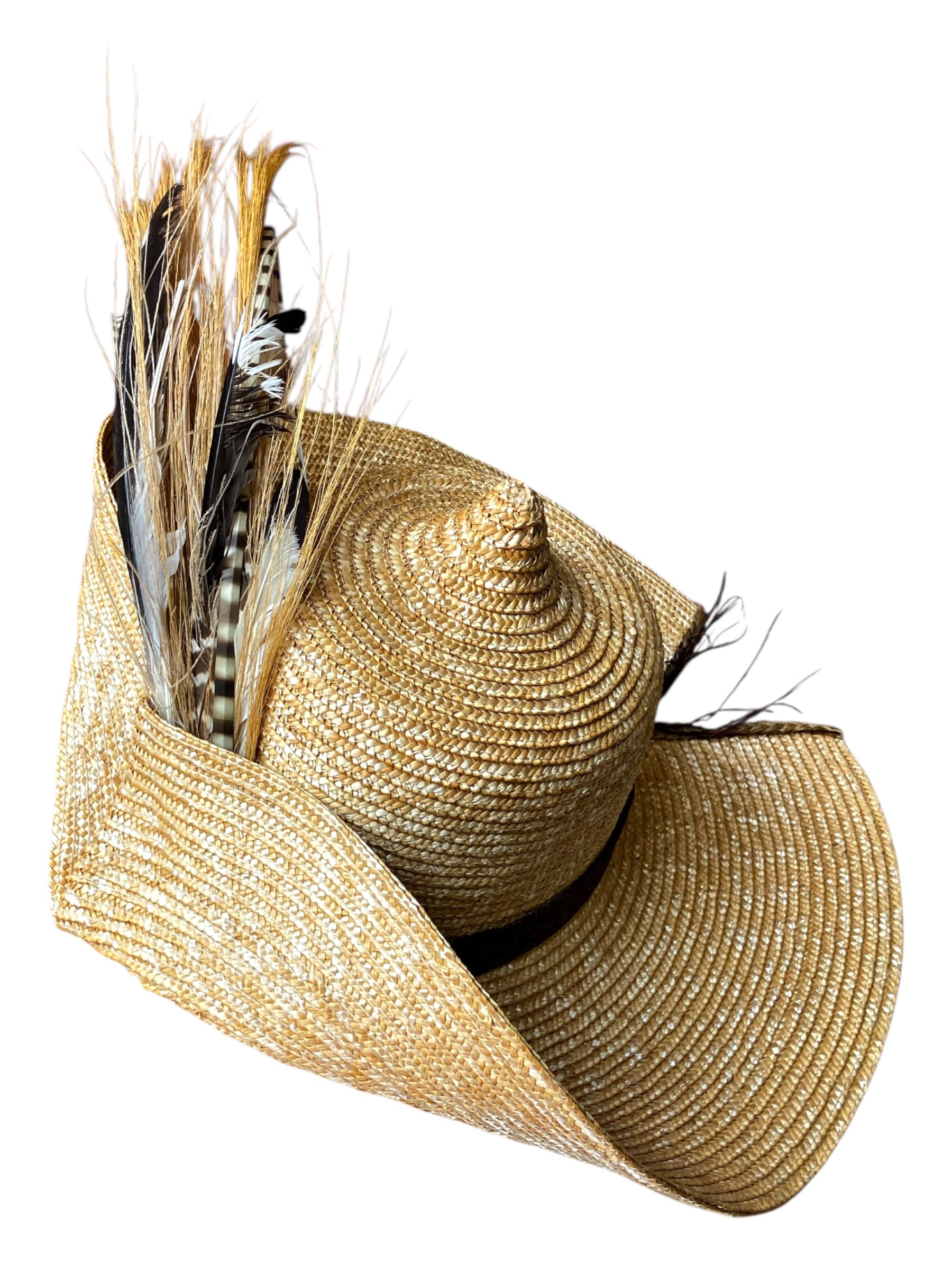 Vintage Straw 1980s Fascinator Feathered Hat