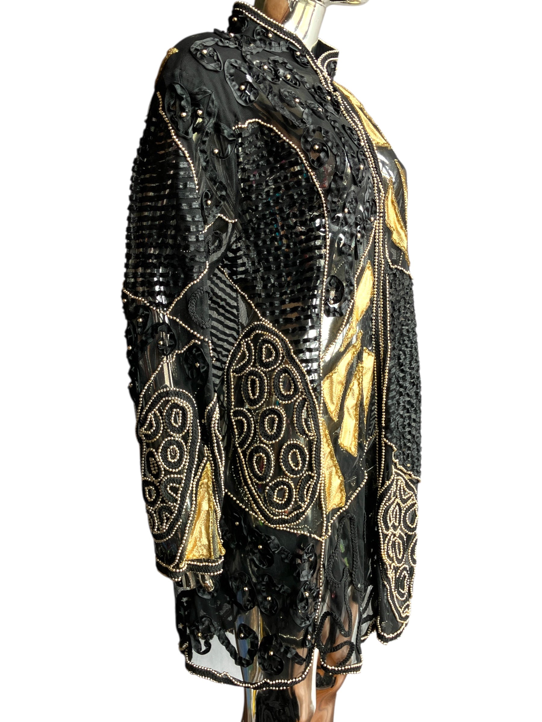 Vintage 80s Sheer Embroidered Sequin Mid Length Duster