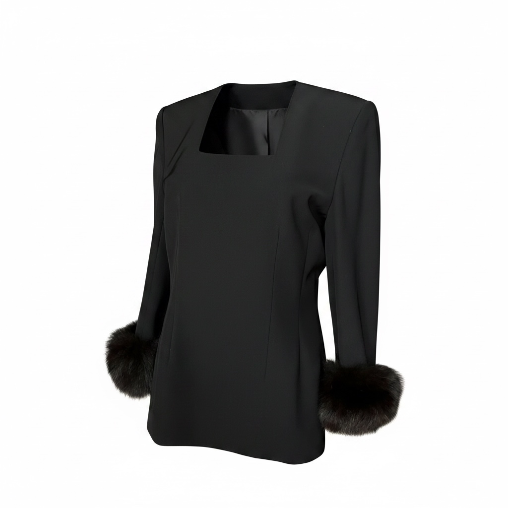 Vintage 90s Black Fox Fur Cuffed Blazer