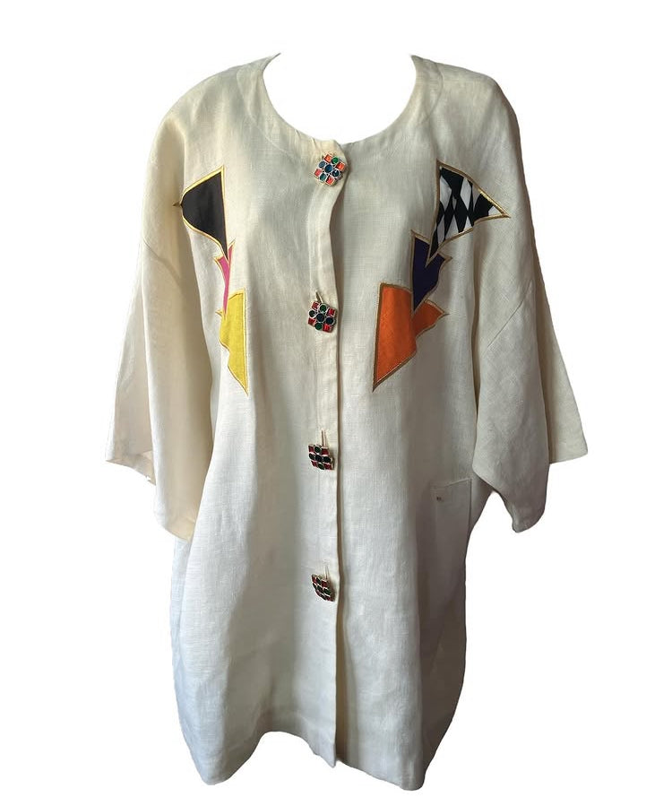 Vintage 1980s Abstract print Linen Jacket