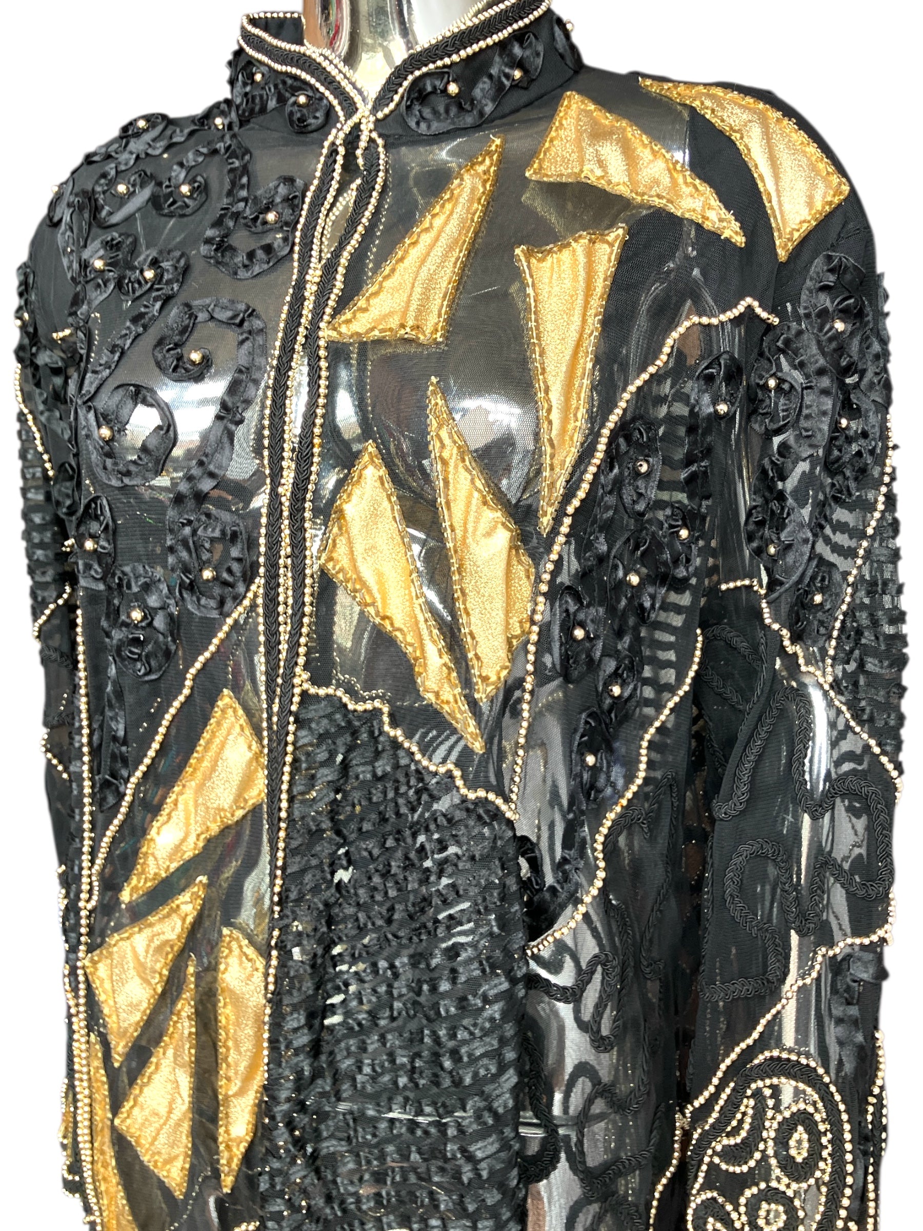 Vintage 80s Sheer Embroidered Sequin Mid Length Duster