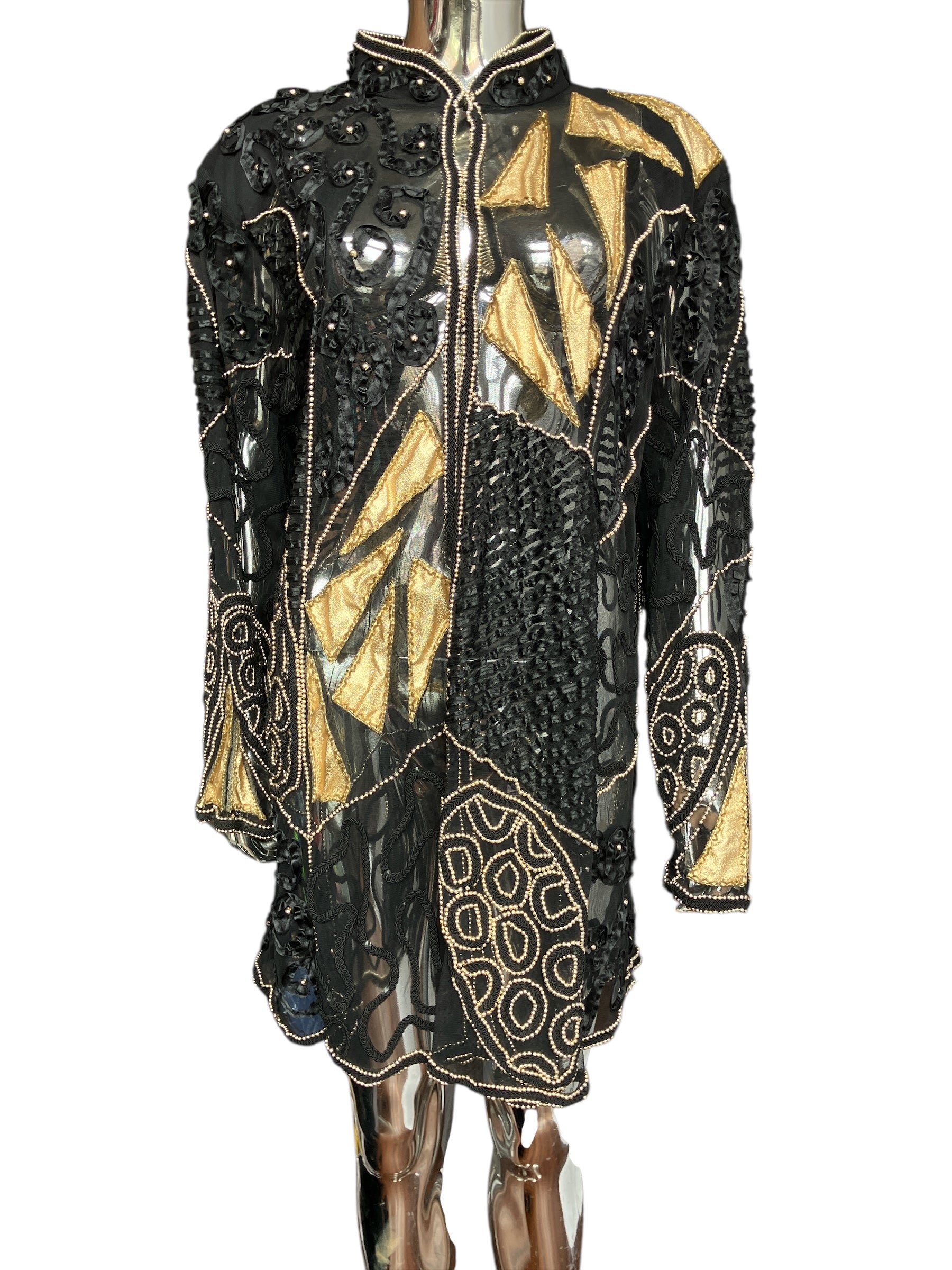 Vintage 80s Sheer Embroidered Sequin Mid Length Duster