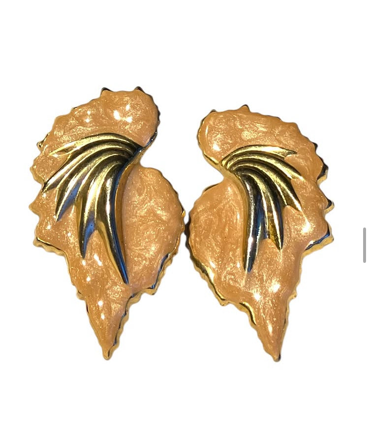 Vintage RARE 80s Peach Gold Hardware Earrings