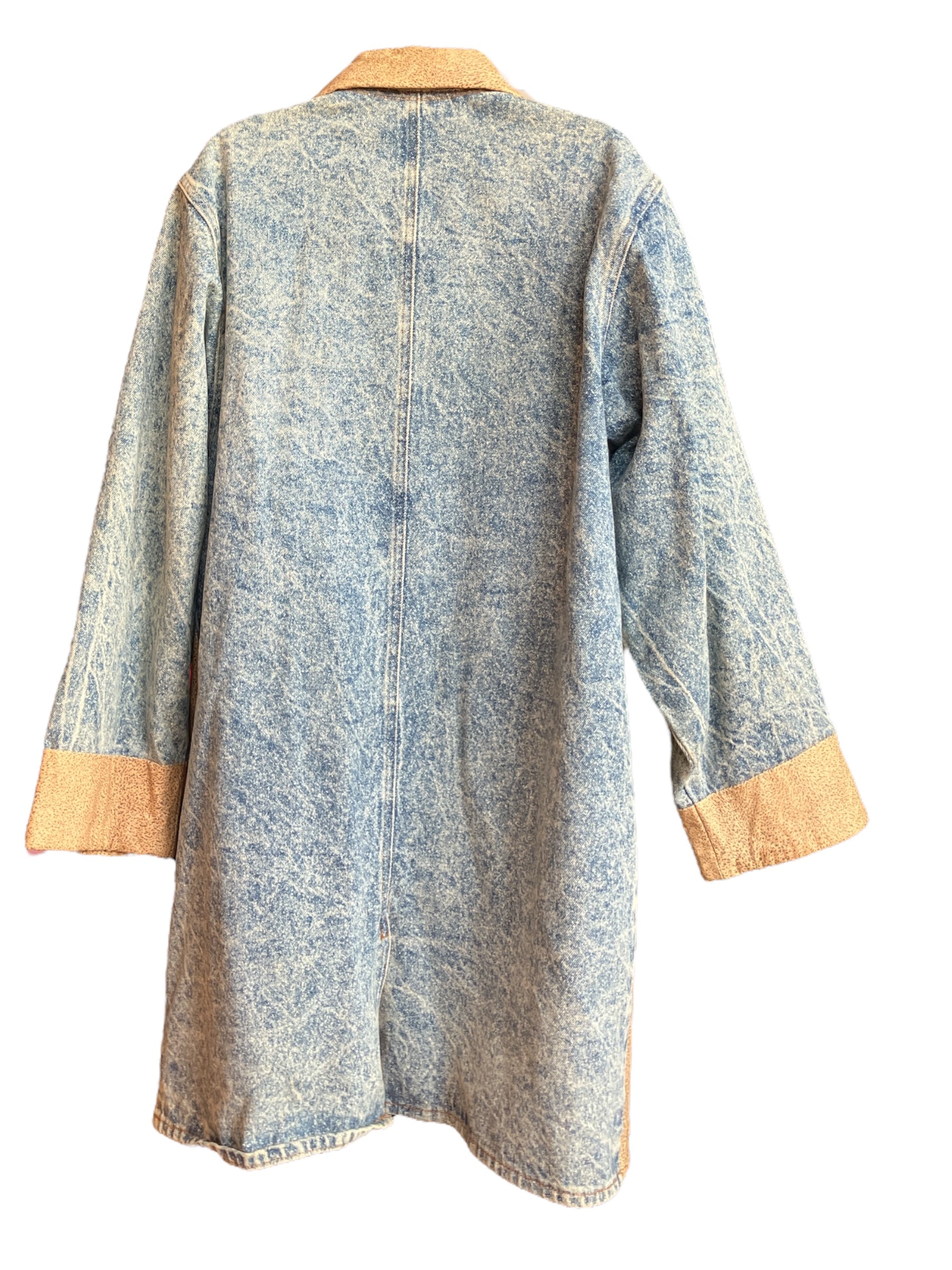 Vintage 1980s Oversized Stonewash Denim Leather Coat