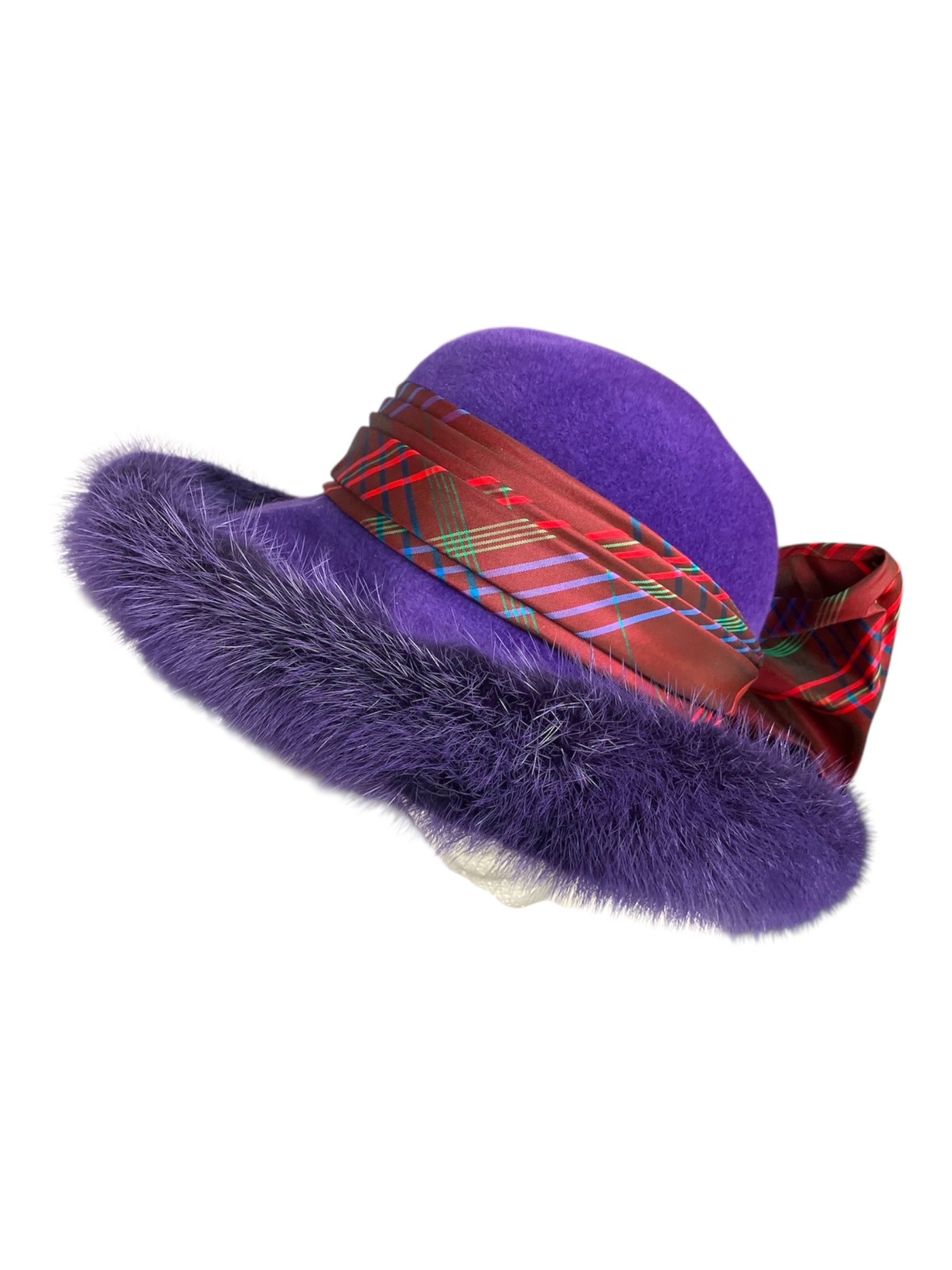 Purple 1980s Purple Mink Fur Wool Hat