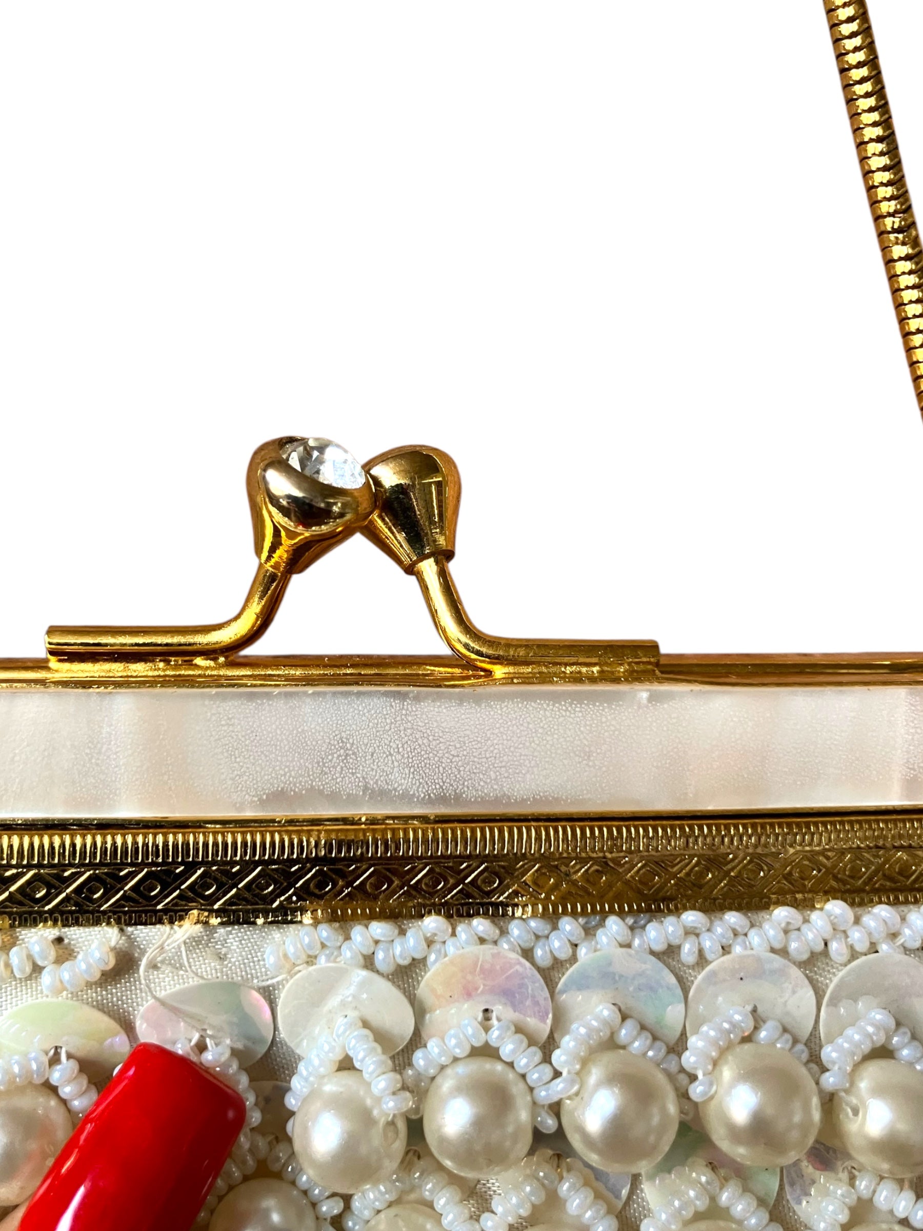 Vintage Mid-Century Gold Faux Pearl Purse