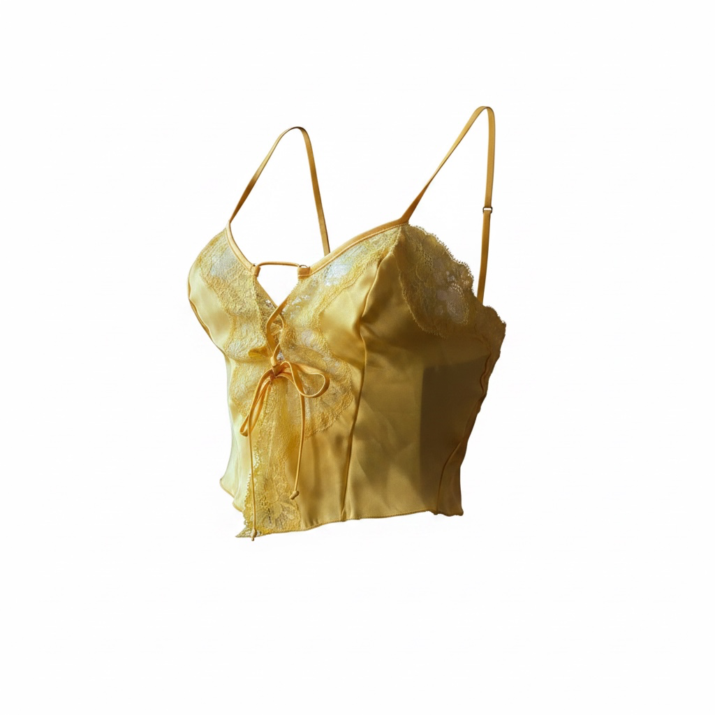Vintage Butter Yellow Satin Lace Set