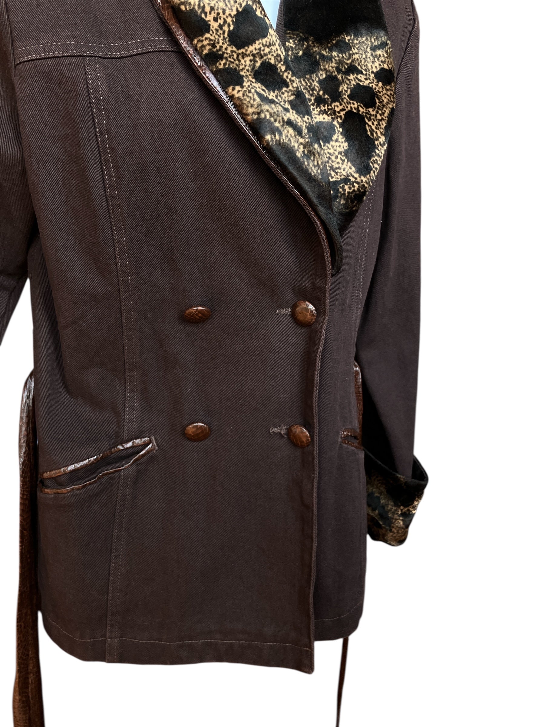 Vintage 90s Cotton/Leather Cheetah Jacket