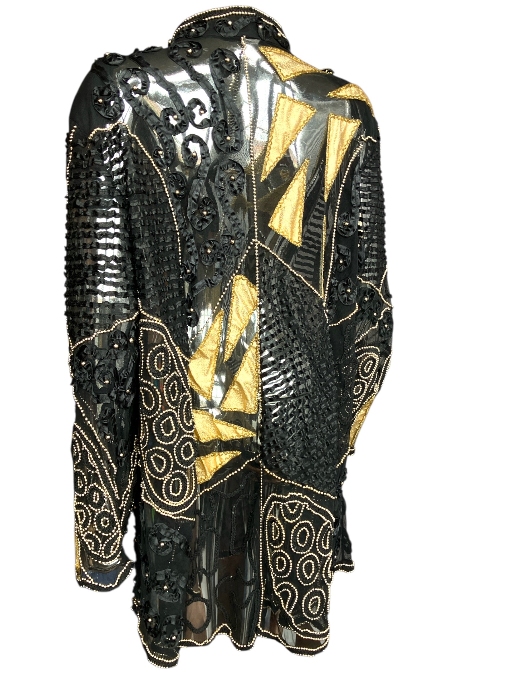 Vintage 80s Sheer Embroidered Sequin Mid Length Duster