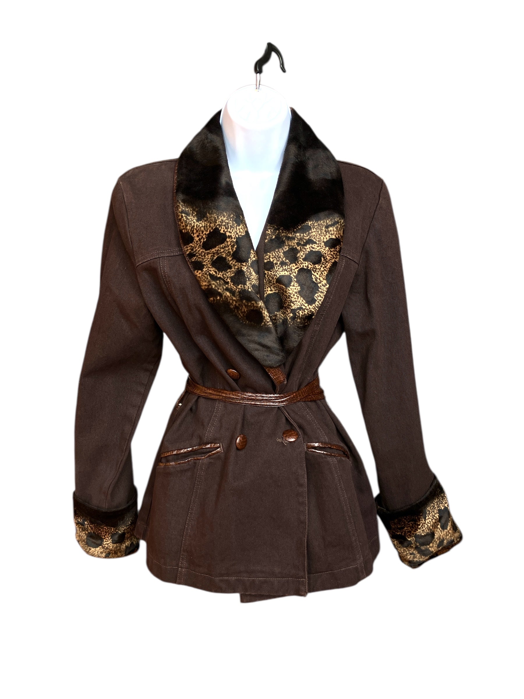 Vintage 90s Cotton/Leather Cheetah Jacket