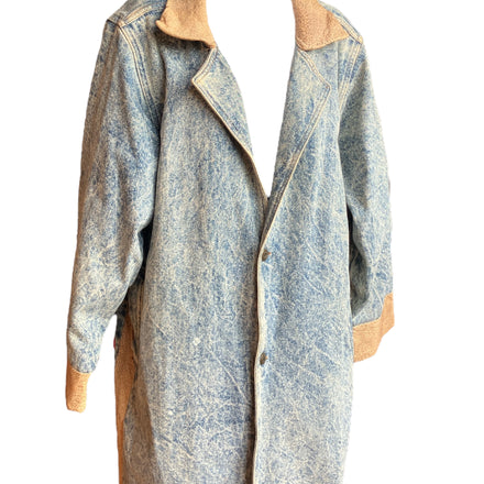 Vintage 1980s Oversized Stonewash Denim Leather Coat