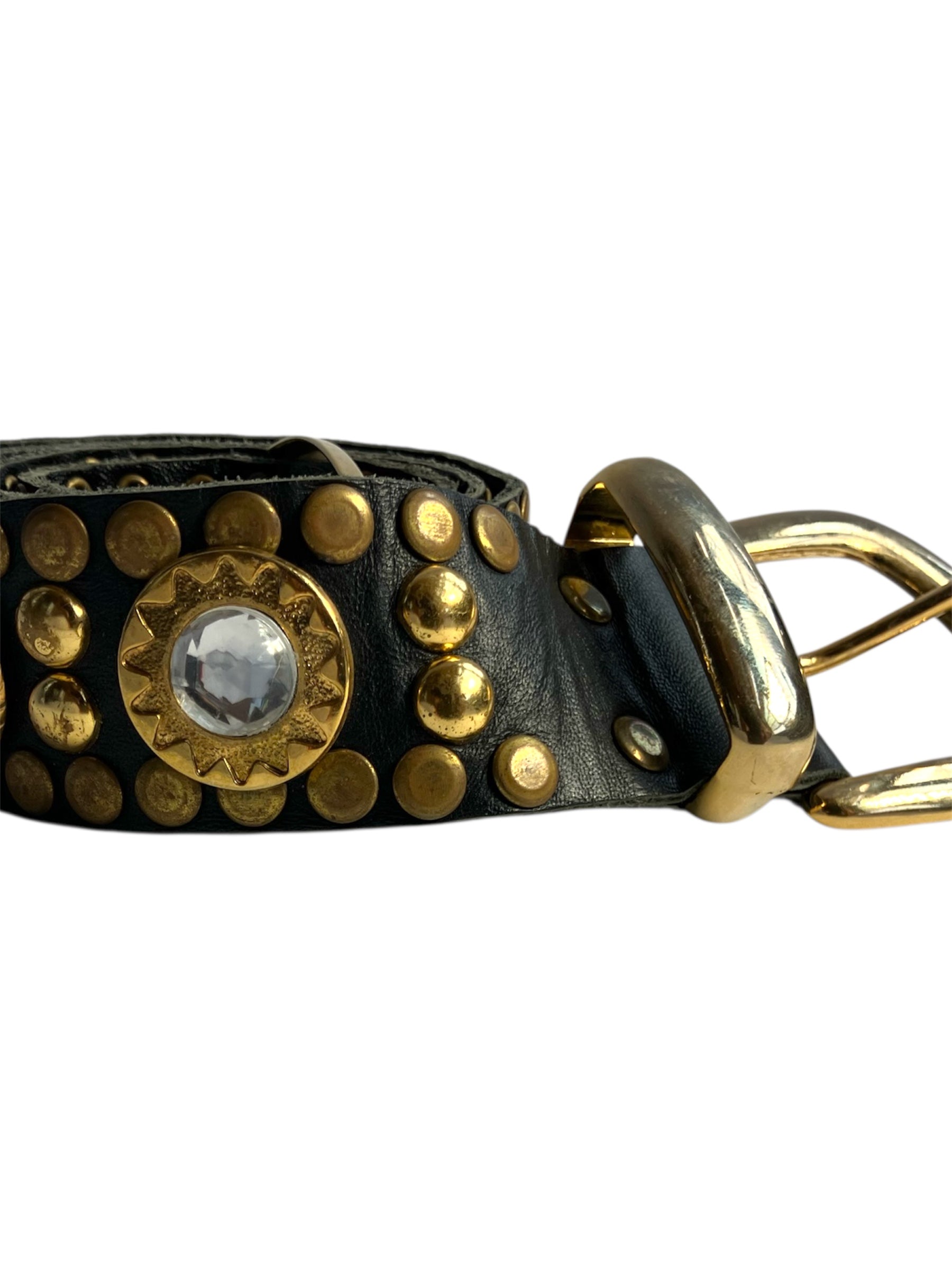 Vintage Gold Bejeweled Leather Belt
