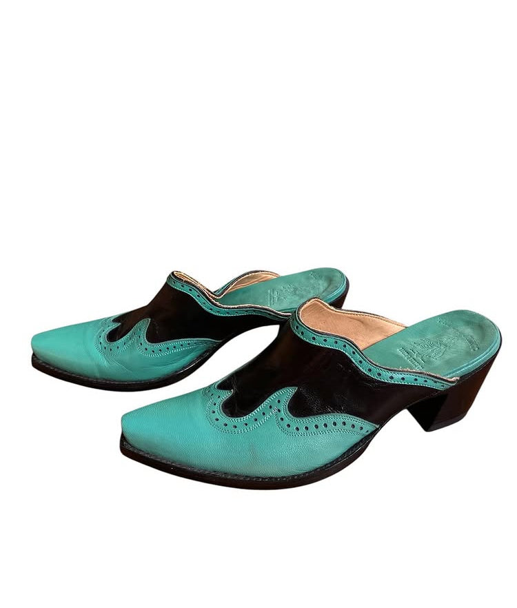 Vintage Turquoise Leather Mules