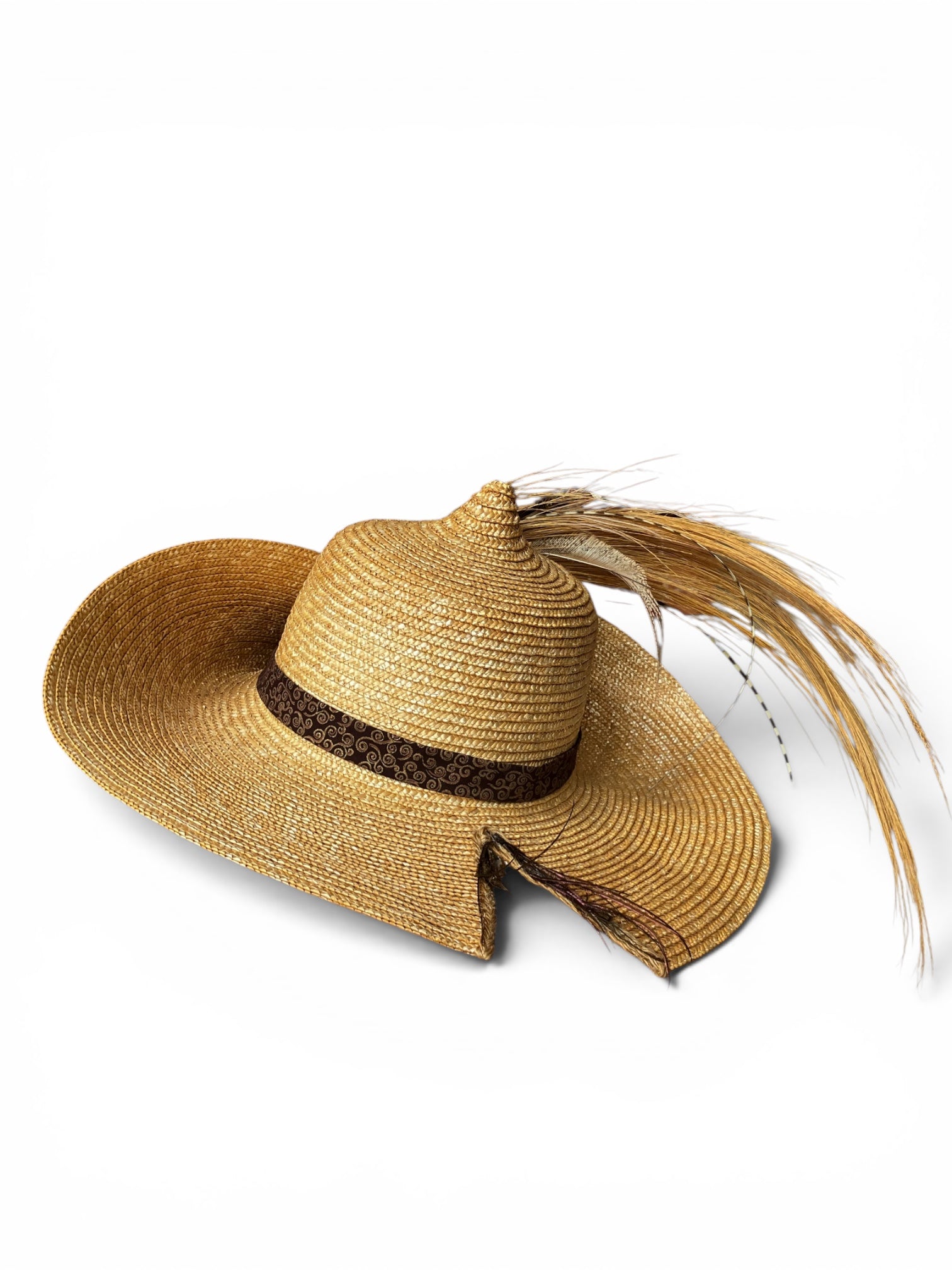 Vintage Straw 1980s Fascinator Feathered Hat
