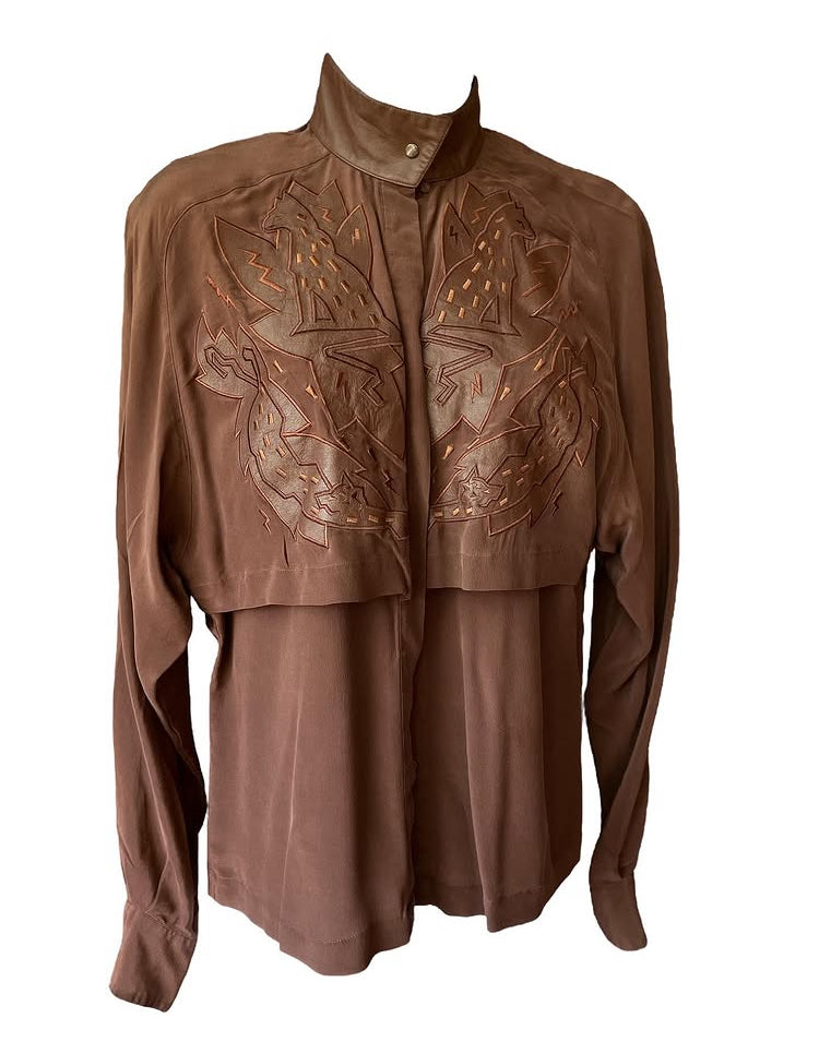 Vintage Rare Leather Silk blouse