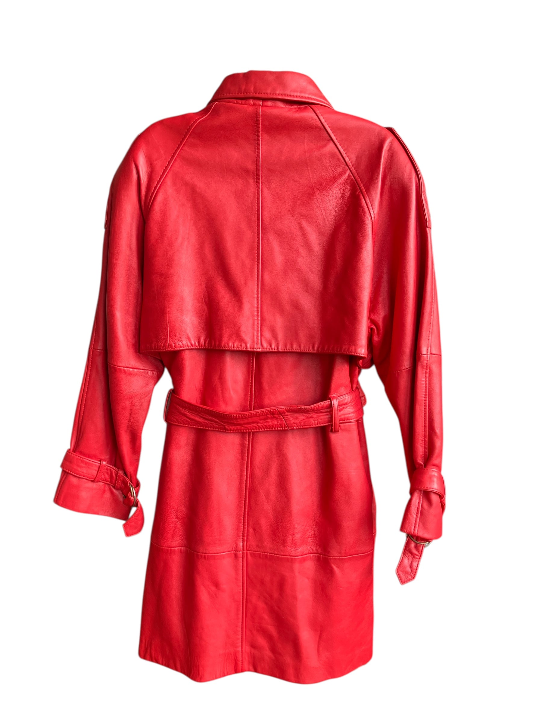 Vintage 1980s Cherry Red Double Breasted Trench Coat