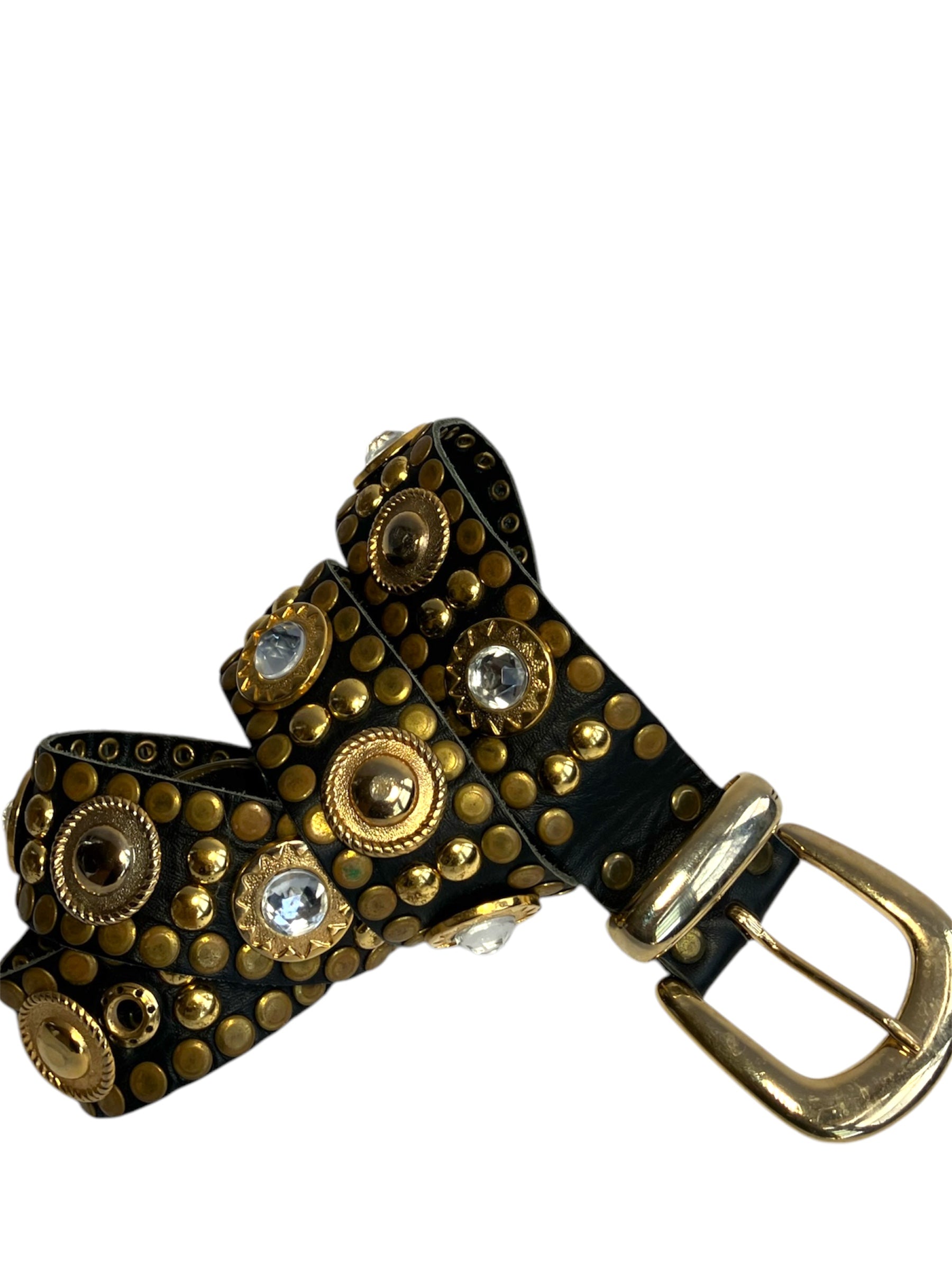 Vintage Gold Bejeweled Leather Belt