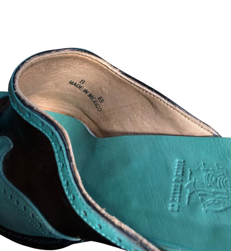 Vintage Turquoise Leather Mules