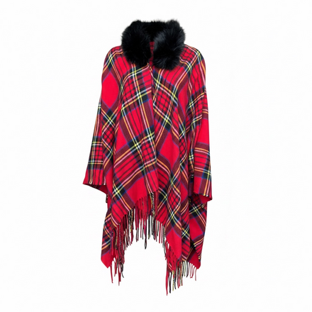 Vintage Plaid Faux Fur Poncho