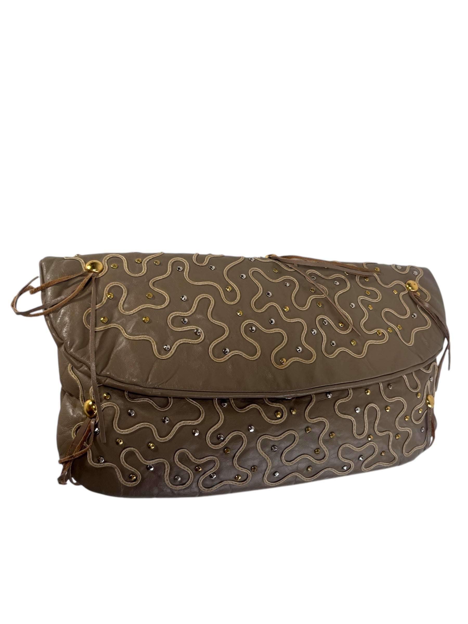 Vintage 1980s Tan Embroidered Clutch Purse