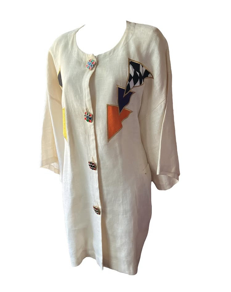 Vintage 1980s Abstract print Linen Jacket