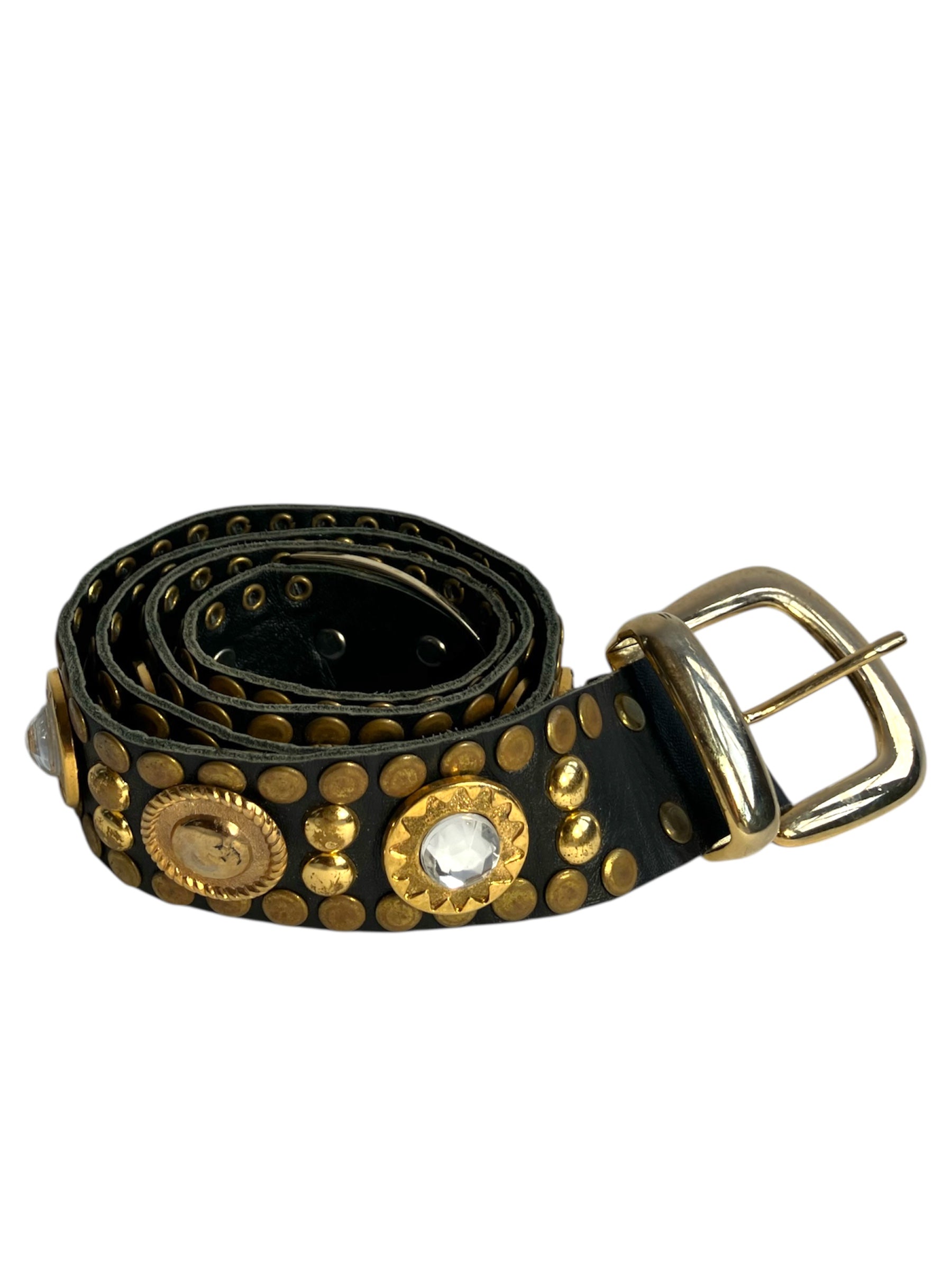 Vintage Gold Bejeweled Leather Belt