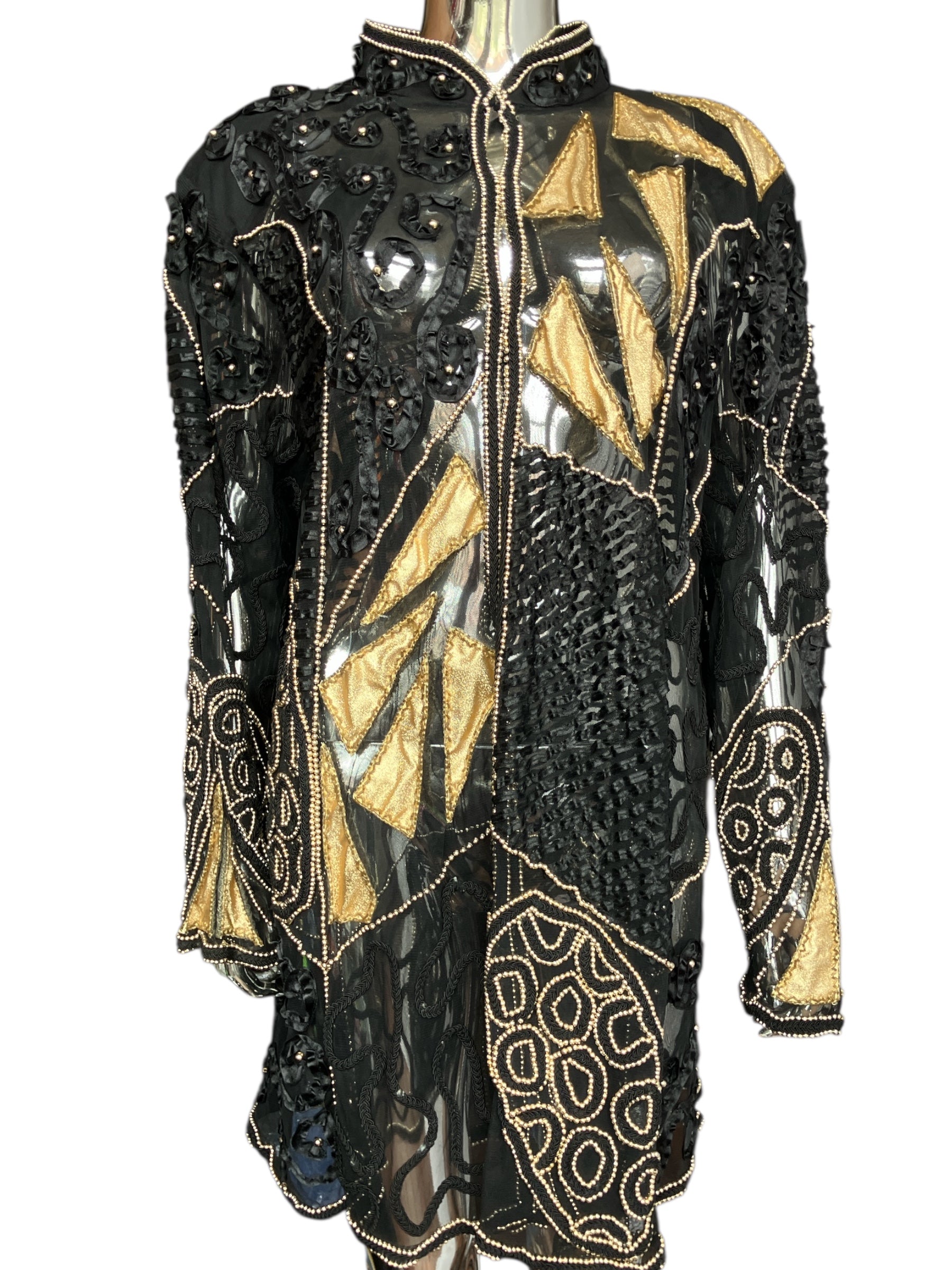 Vintage 80s Sheer Embroidered Sequin Mid Length Duster