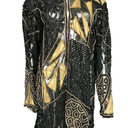 Vintage 80s Sheer Embroidered Sequin Mid Length Duster