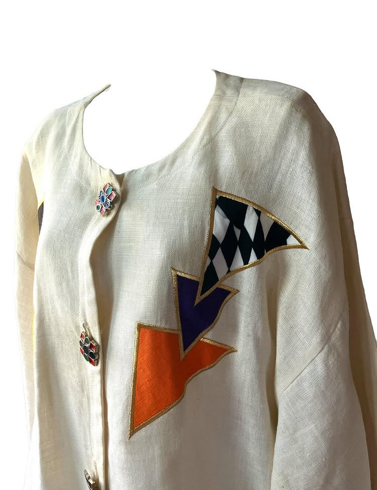 Vintage 1980s Abstract print Linen Jacket
