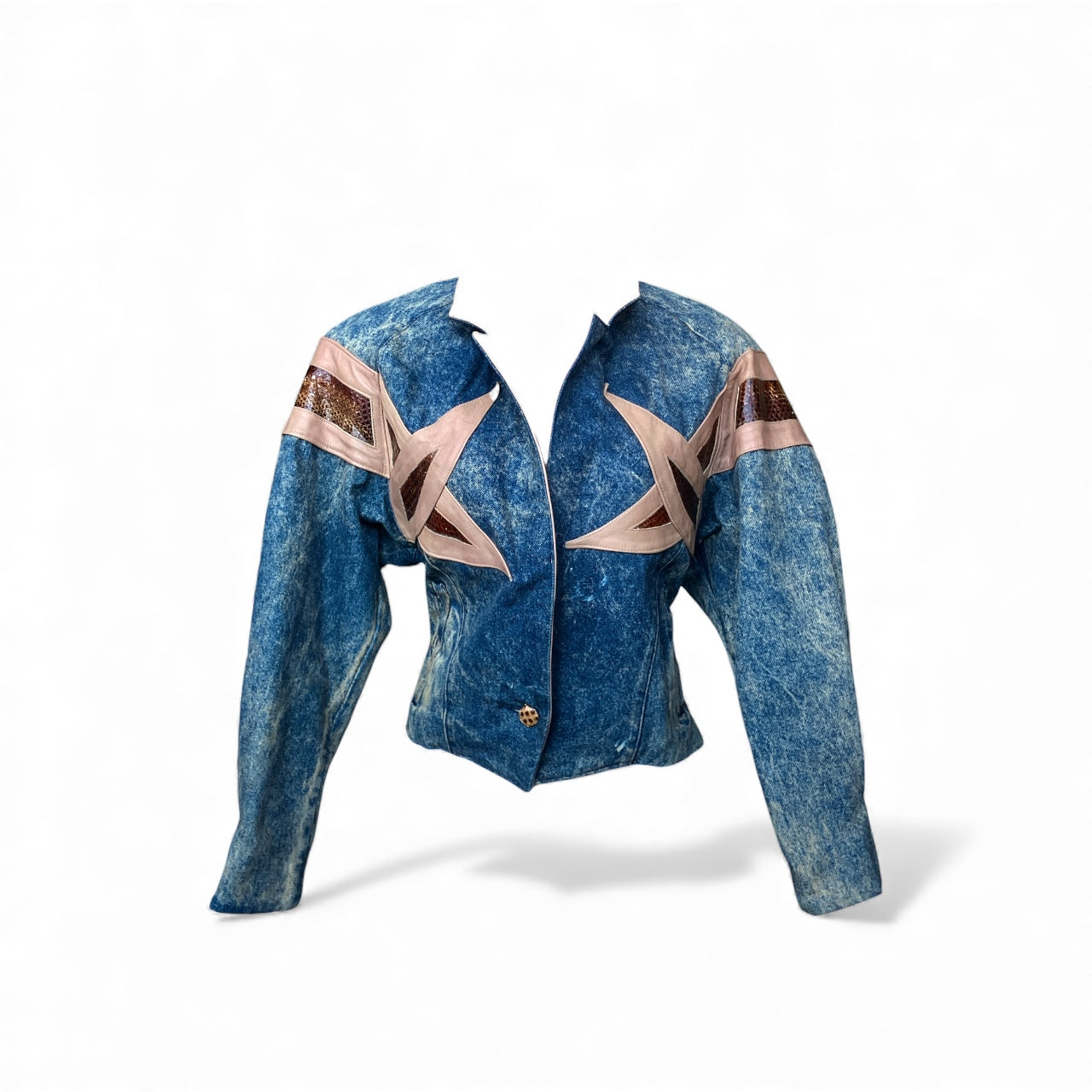Vintage 1980s Denim Acidwash Snakeskin Jacket
