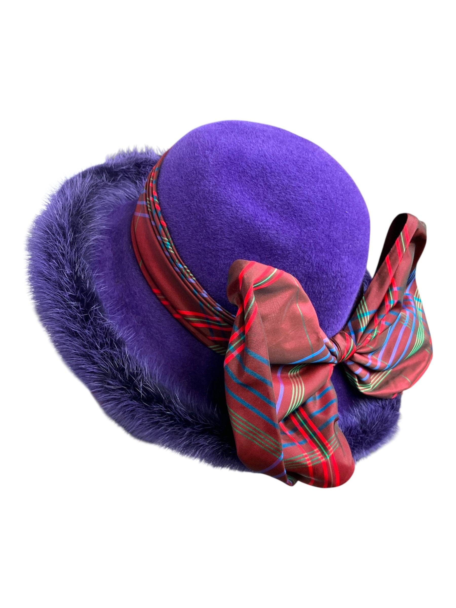 Purple 1980s Purple Mink Fur Wool Hat