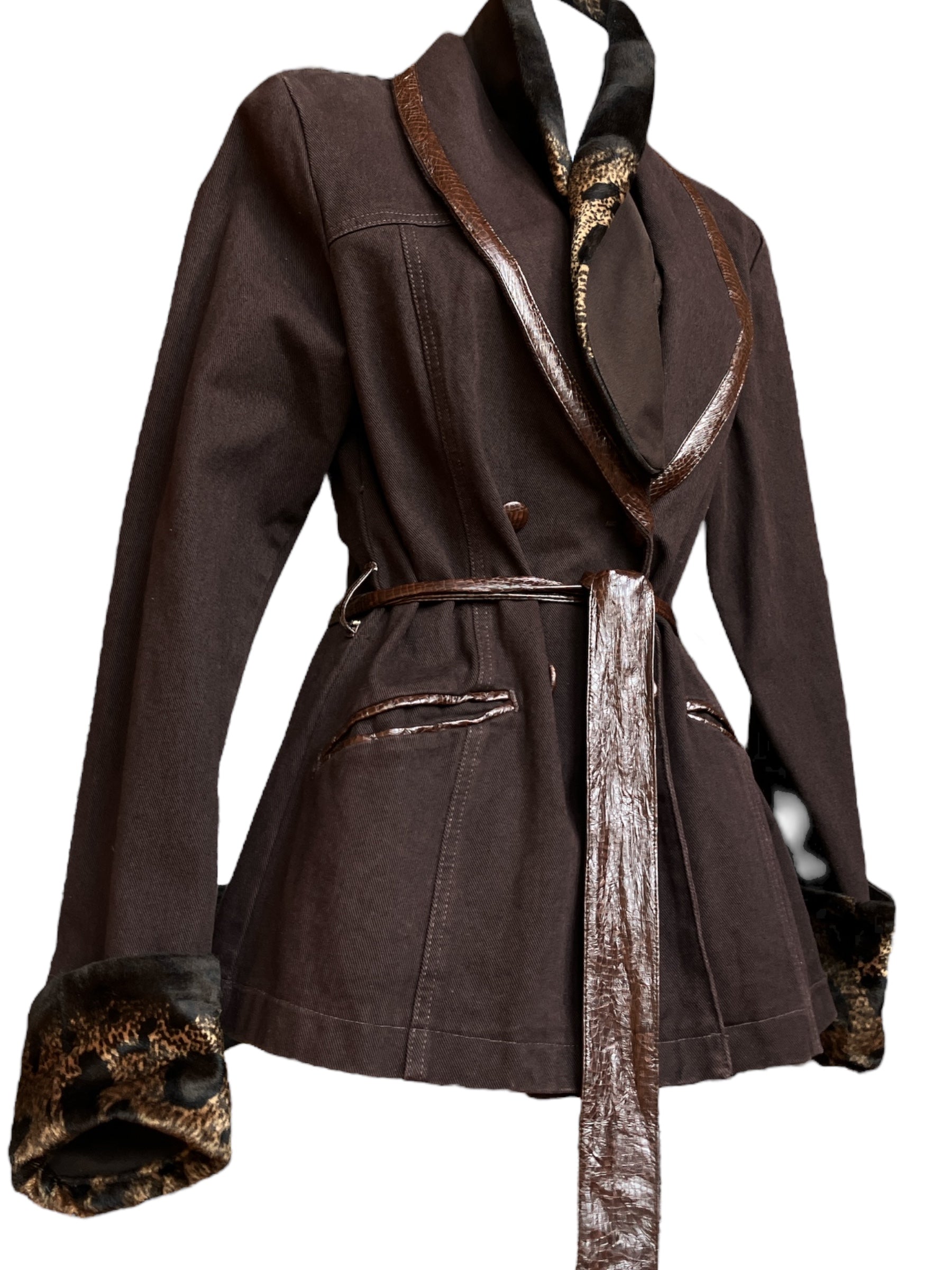 Vintage 90s Cotton/Leather Cheetah Jacket