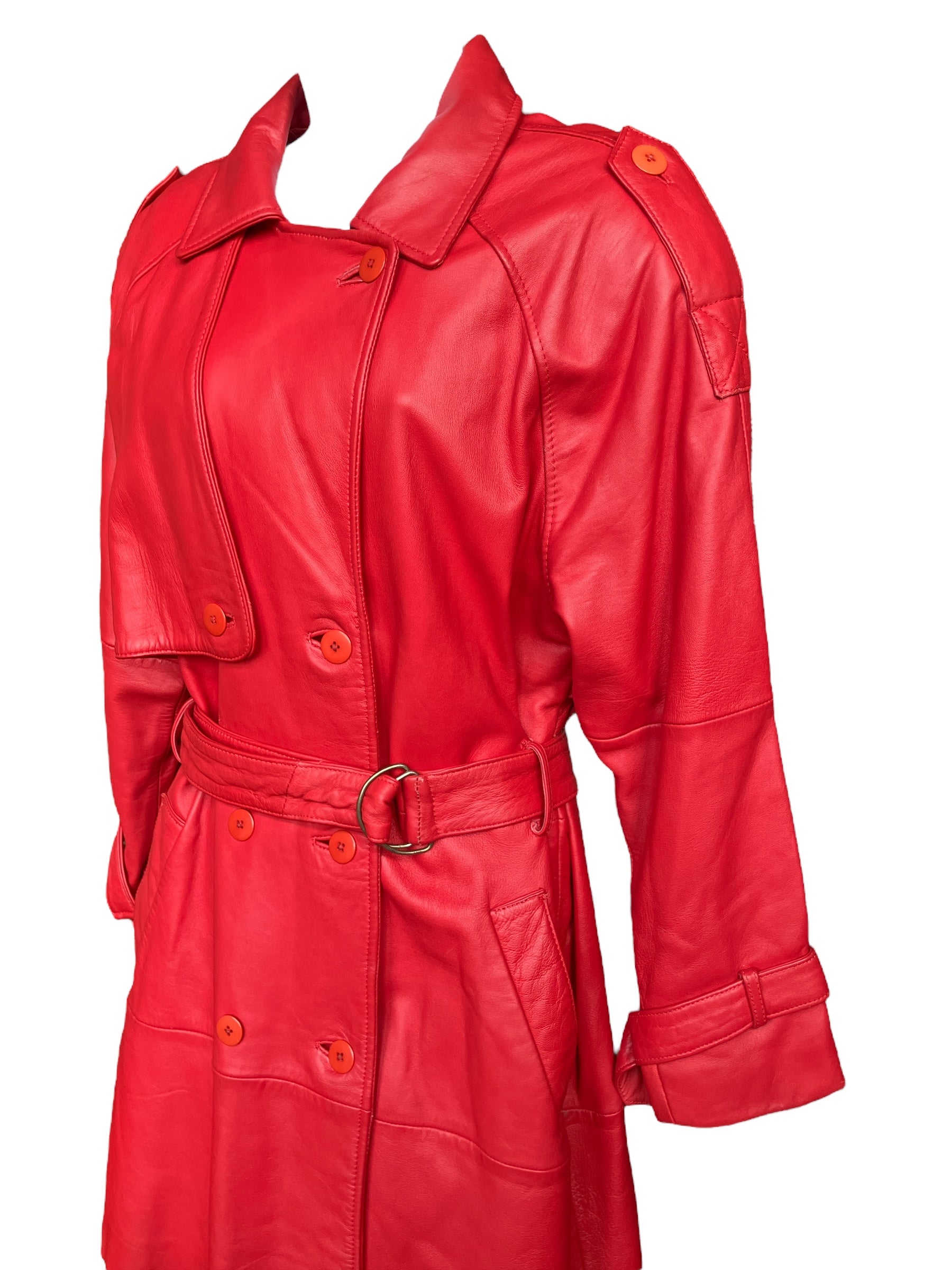 Vintage 1980s Cherry Red Double Breasted Trench Coat