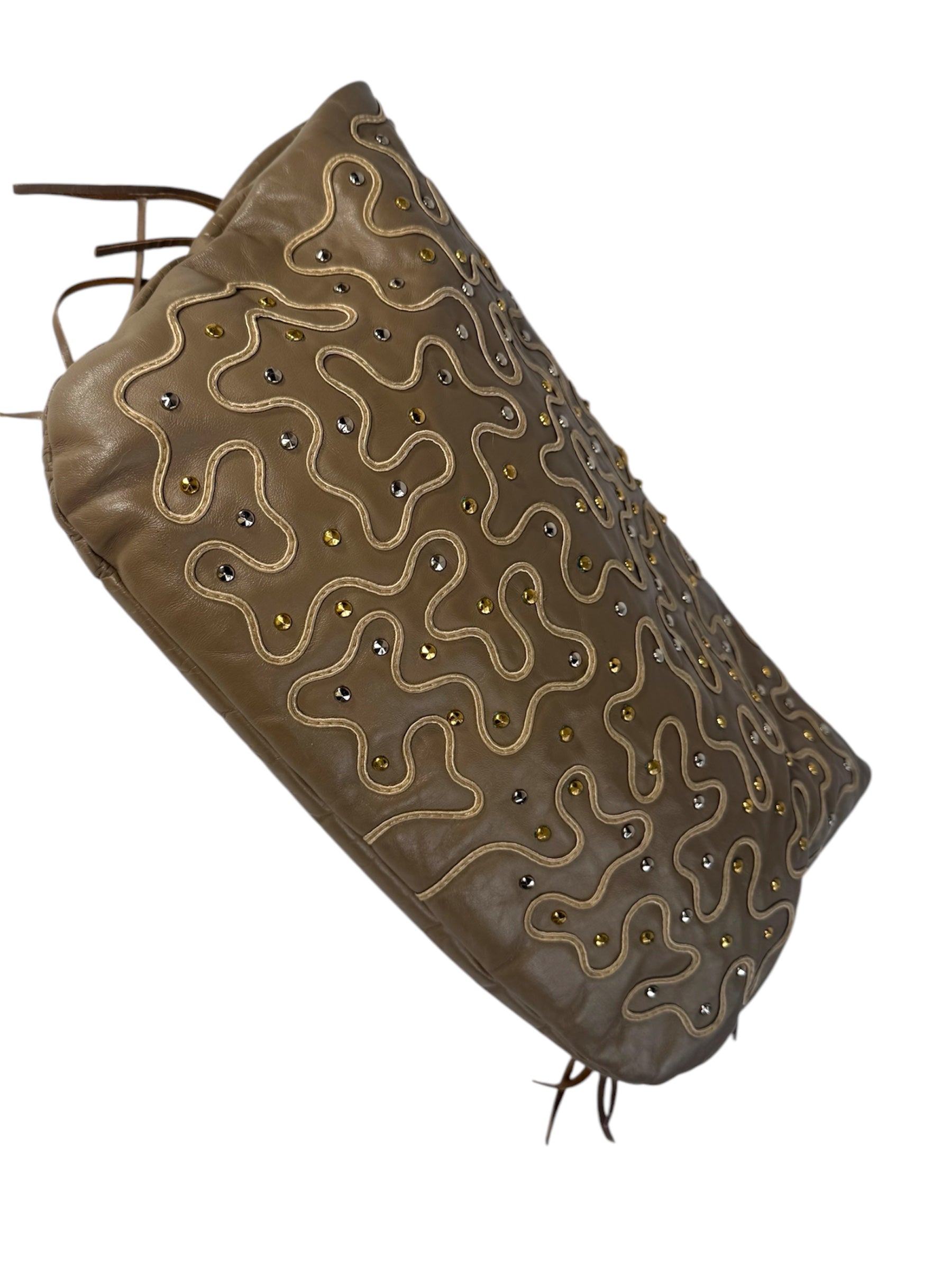 Vintage 1980s Tan Embroidered Clutch Purse