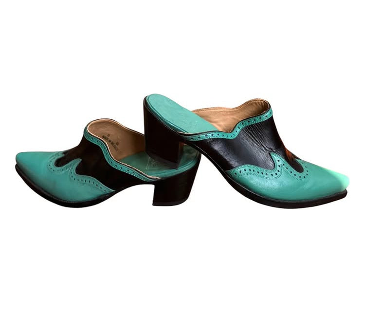 Vintage Turquoise Leather Mules