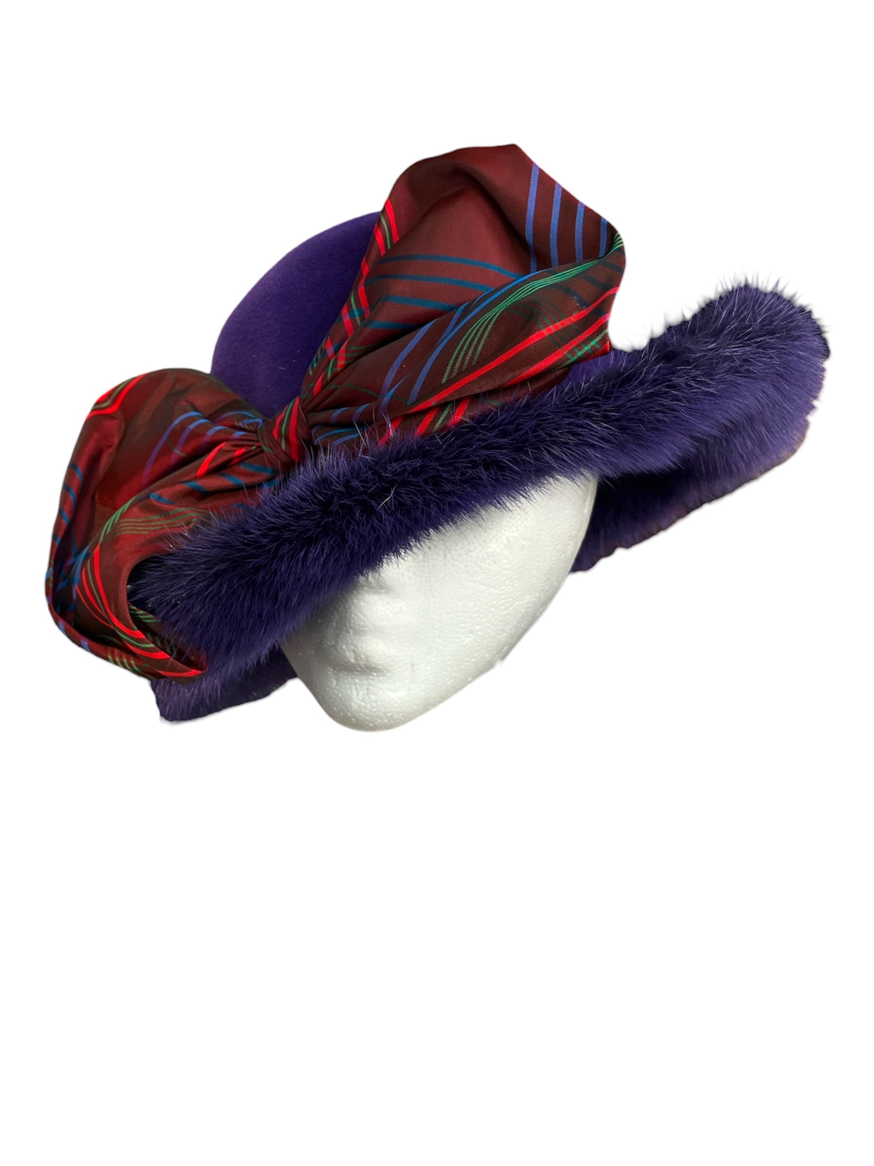 Purple 1980s Purple Mink Fur Wool Hat