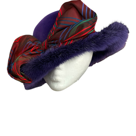 Purple 1980s Purple Mink Fur Wool Hat