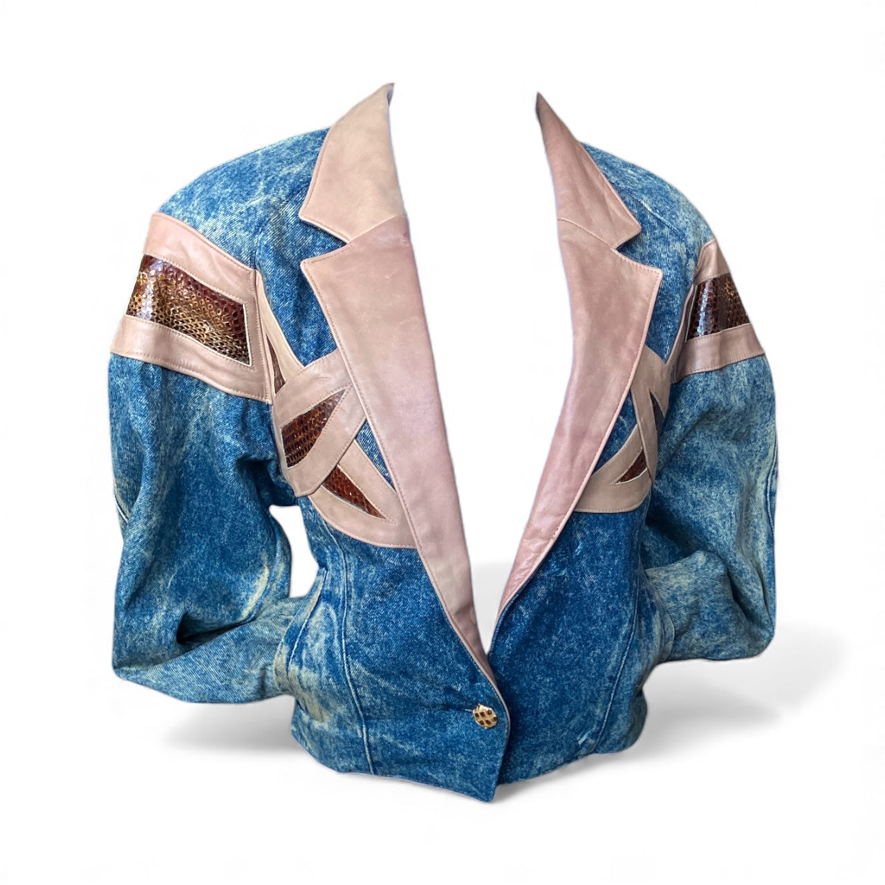 Vintage 1980s Denim Acidwash Snakeskin Jacket