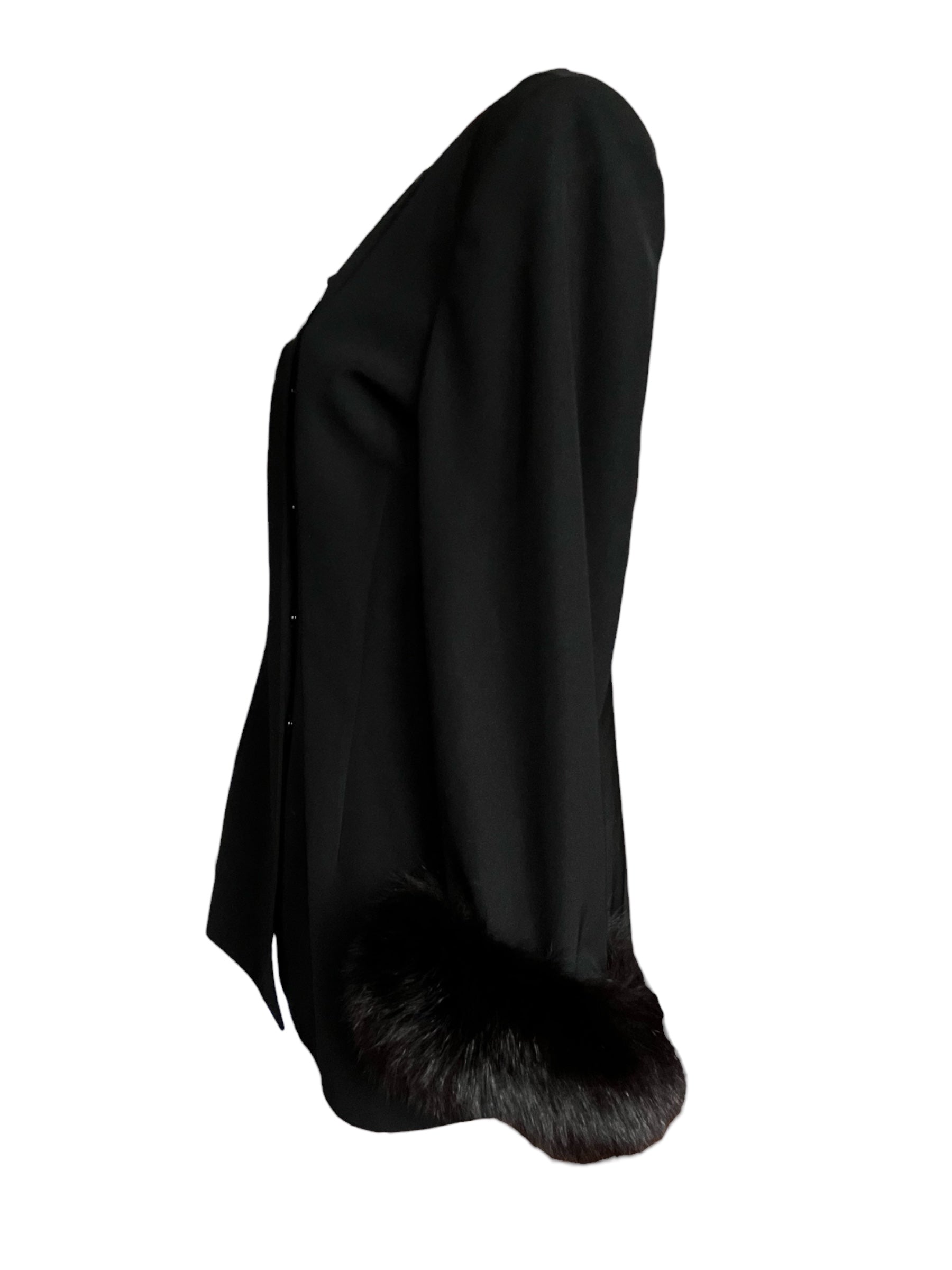 Vintage 90s Black Fox Fur Cuffed Blazer