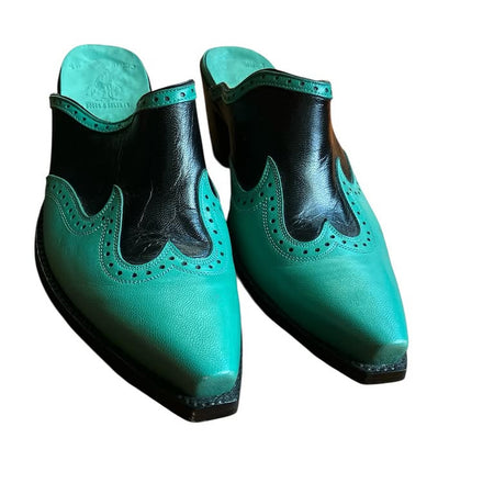 Vintage Turquoise Leather Mules