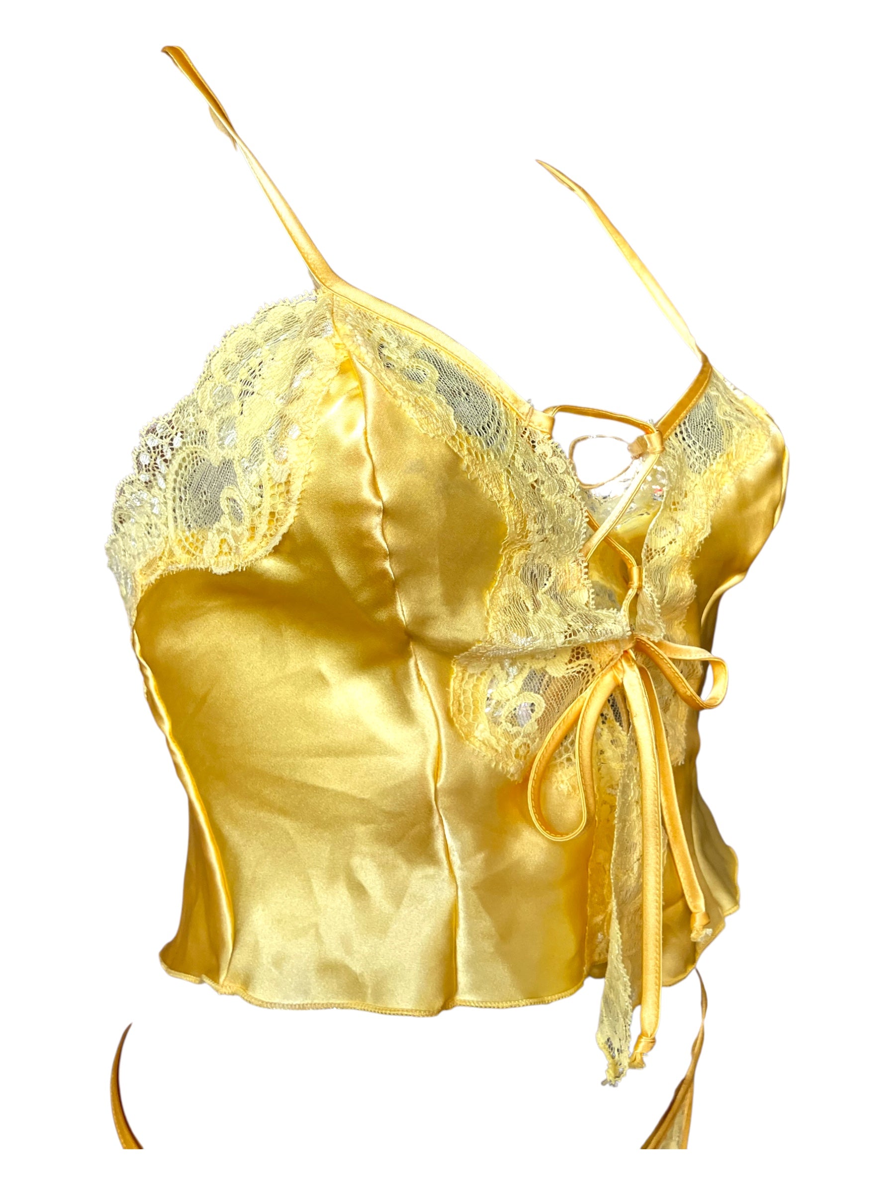 Vintage Butter Yellow Satin Lace Set