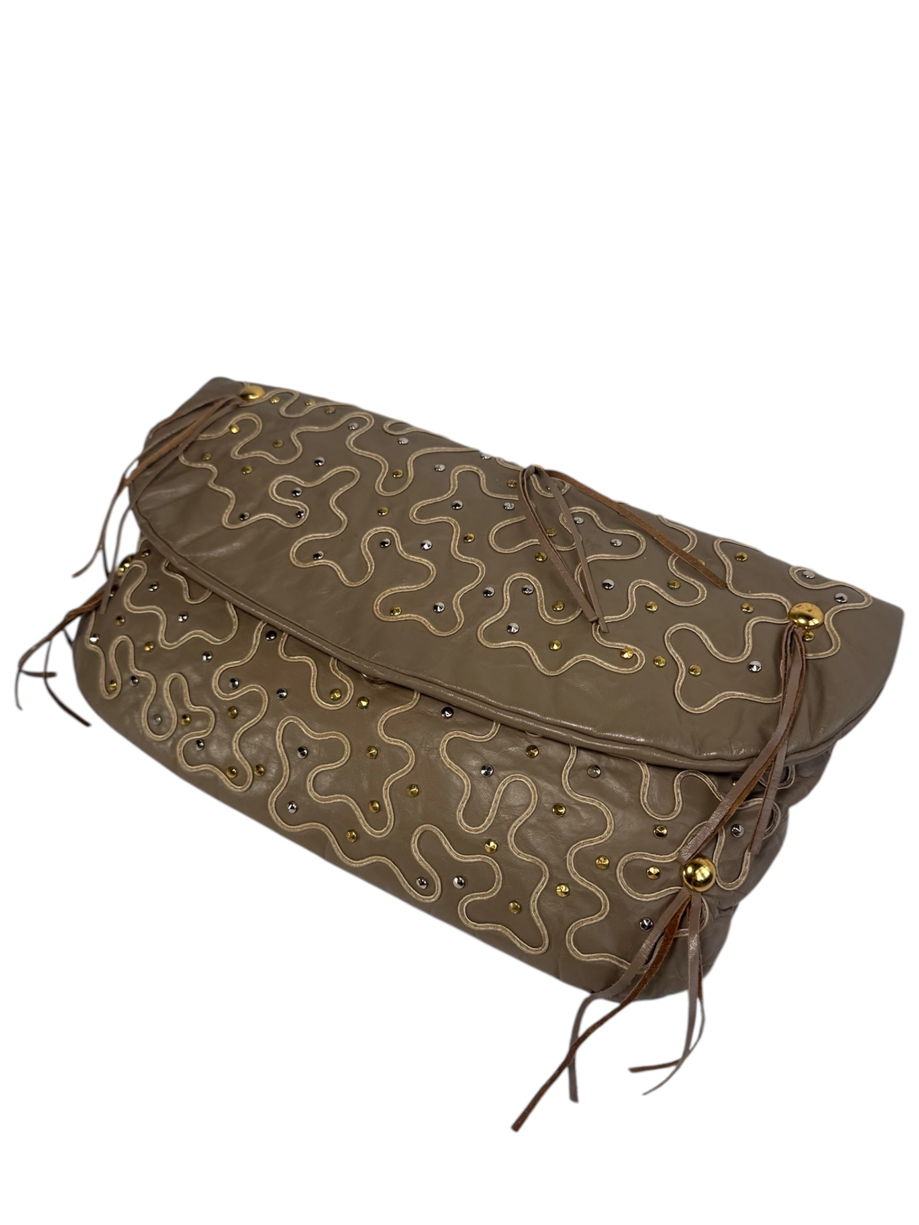 Vintage 1980s Tan Embroidered Clutch Purse